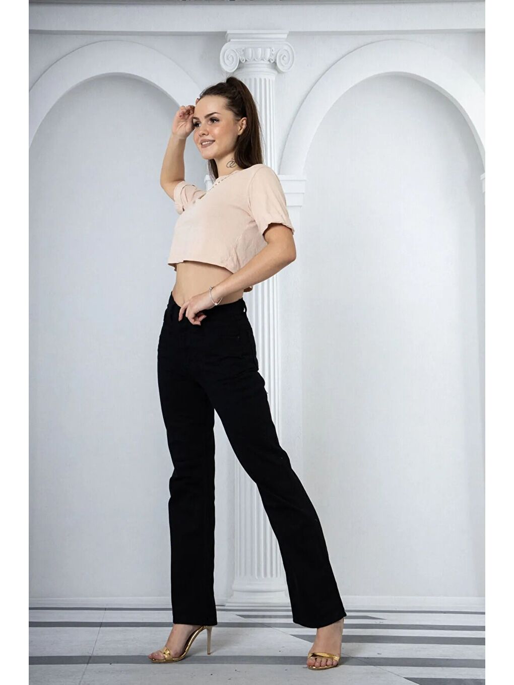 Siyah İspanyol Paça Elastanlı Pantolon-1