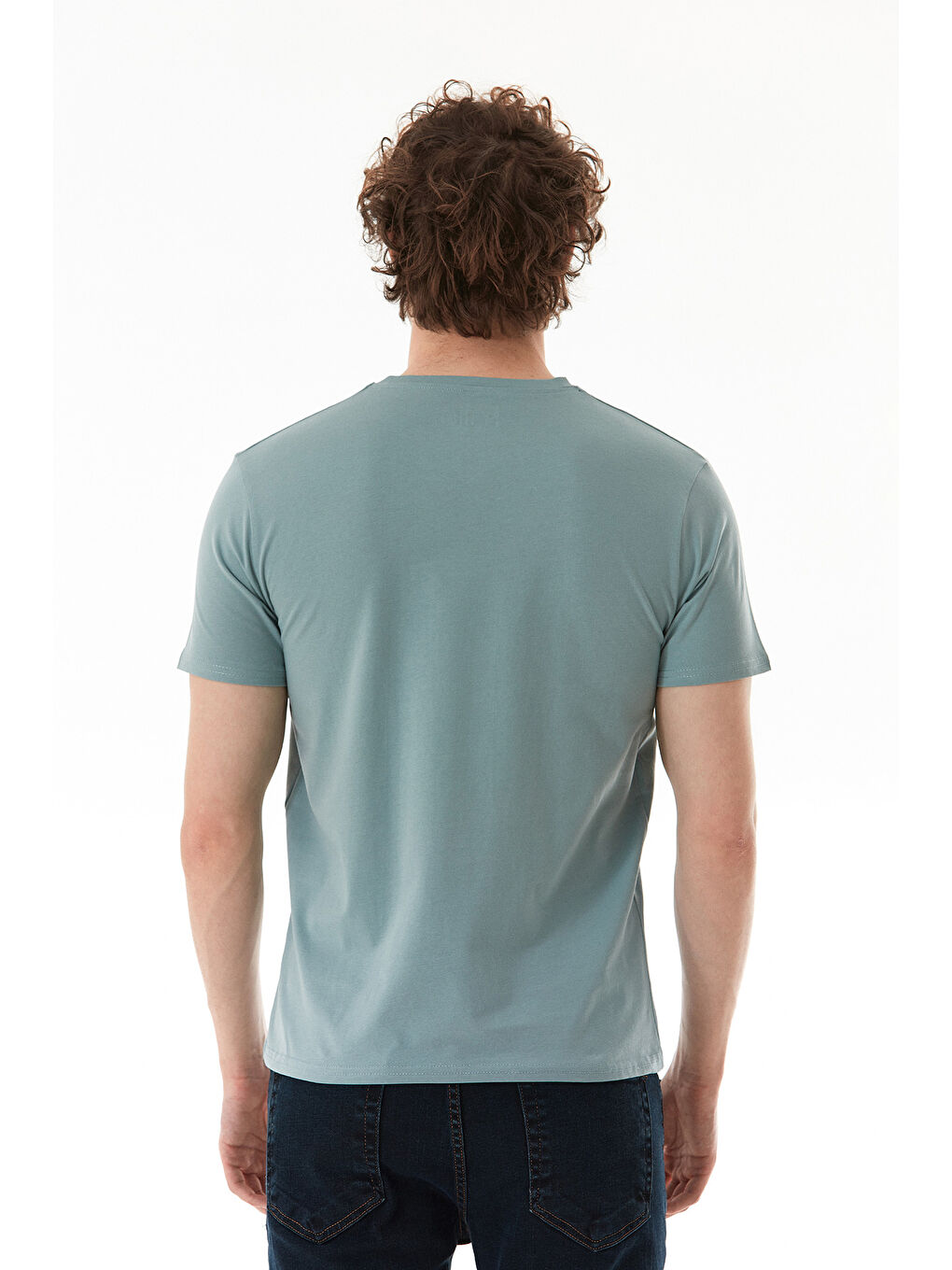 Yeşil Moon Yazı Ve Ay Baskılı Bisiklet Yaka Tişört-3