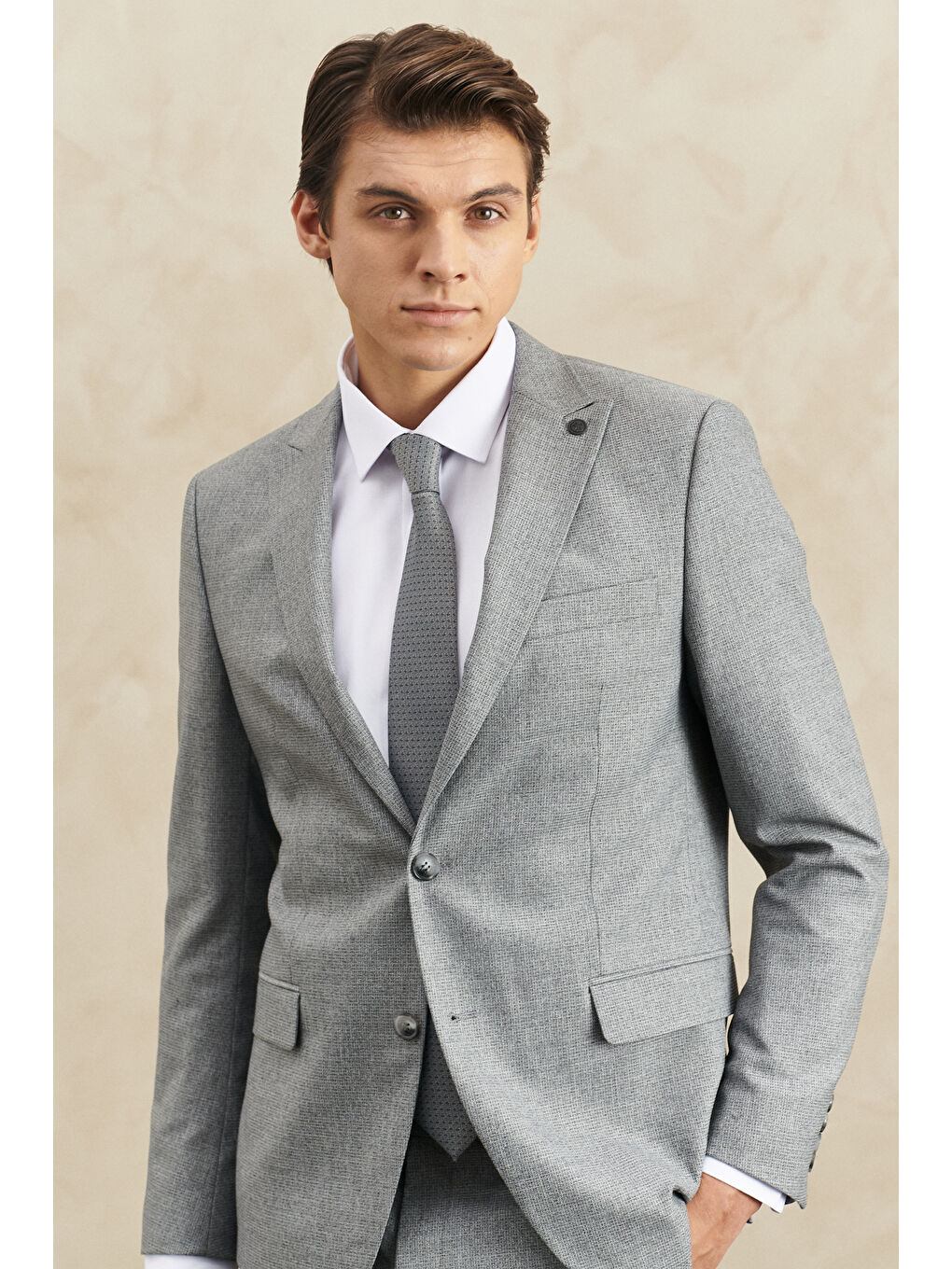 Erkek Gri Ekstra Slim Fit Dar Kesim Kırlangıç Yaka Desenli Takım Elbise-4