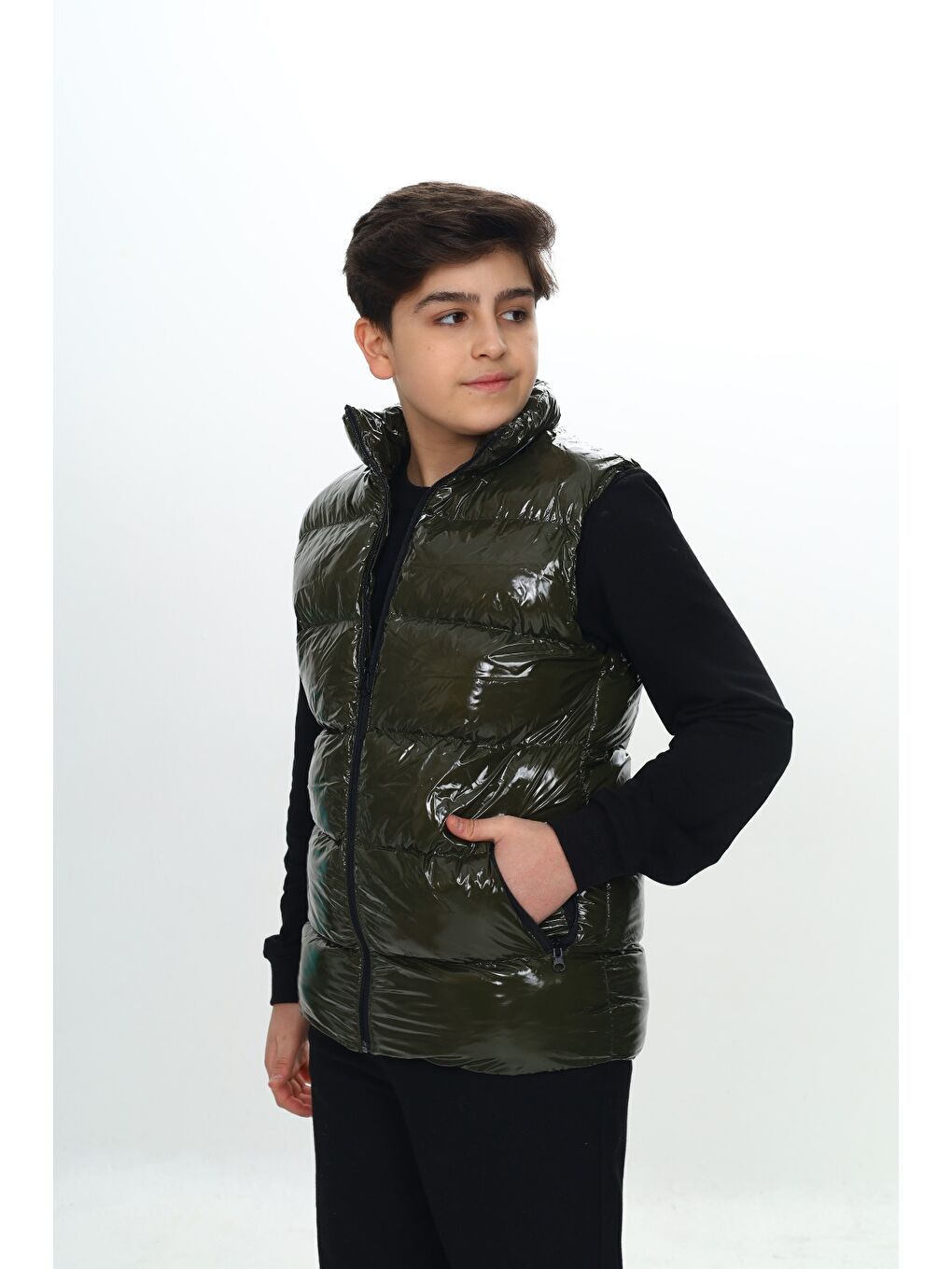 Haki Erkek Çocuk Parlak Görünümlü Şişme Yelek