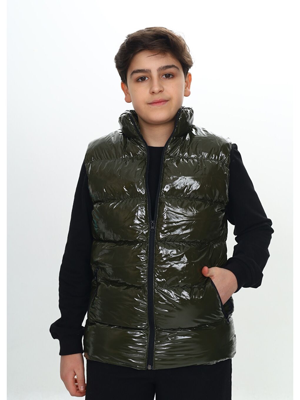 Haki Erkek Çocuk Parlak Görünümlü Şişme Yelek-1
