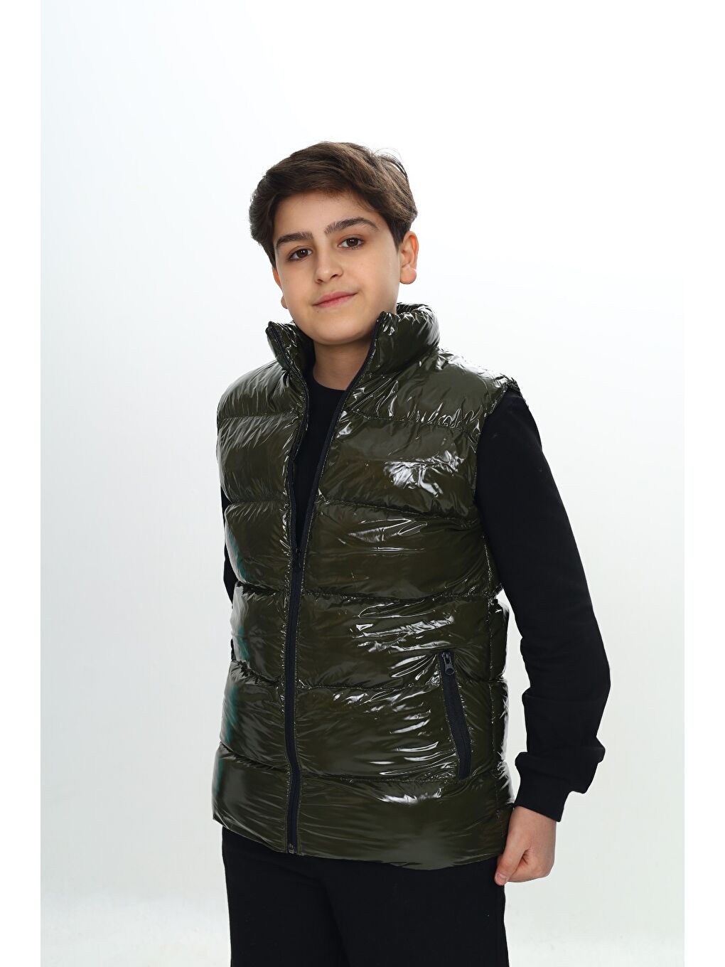 Haki Erkek Çocuk Parlak Görünümlü Şişme Yelek-2