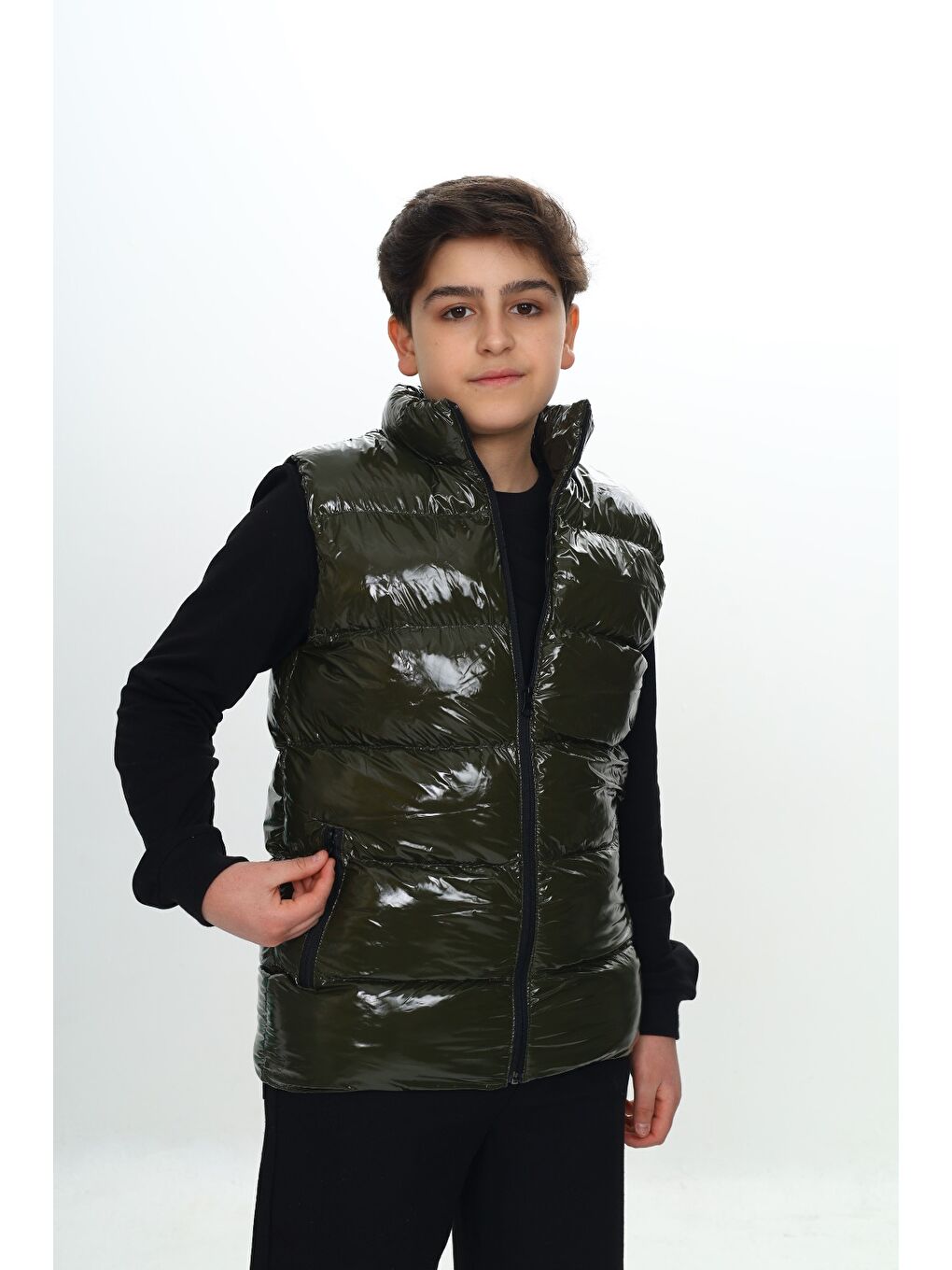 Haki Erkek Çocuk Parlak Görünümlü Şişme Yelek-4