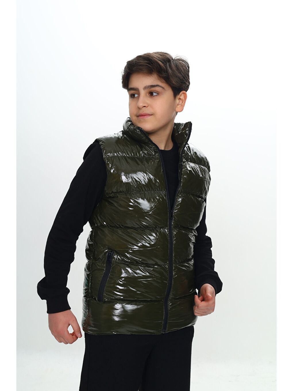 Haki Erkek Çocuk Parlak Görünümlü Şişme Yelek-6
