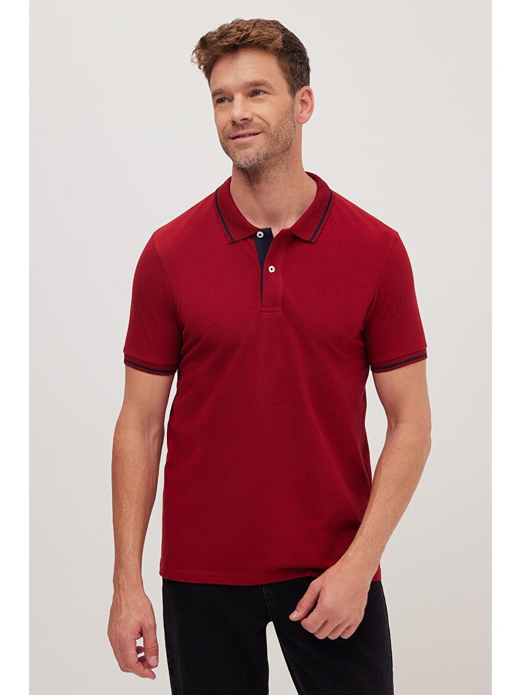 Erkek Slim Fit Dar Kesim %100 Pamuk Yumuşak Dokulu Serin Tutan Kumaş Düz Pike Bordo Polo Yaka Tişört-1
