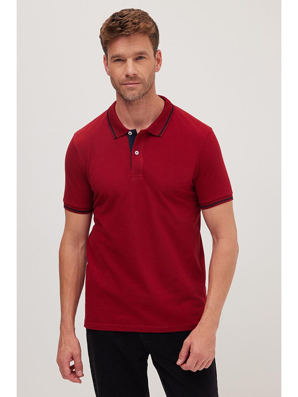 Erkek Slim Fit Dar Kesim %100 Pamuk Yumuşak Dokulu Serin Tutan Kumaş Düz Pike Bordo Polo Yaka Tişört-2