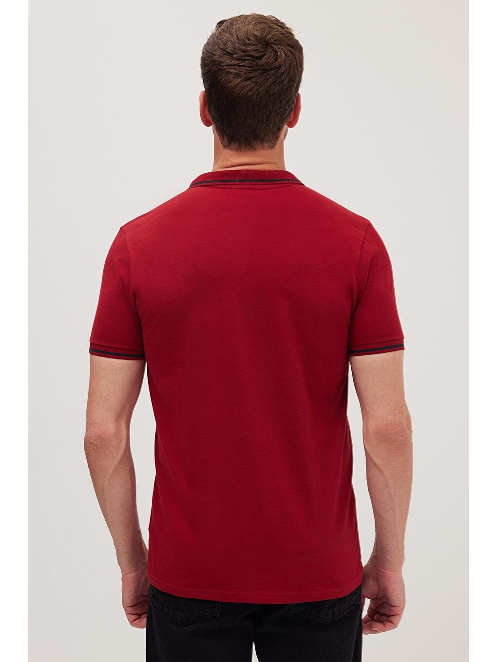 Erkek Slim Fit Dar Kesim %100 Pamuk Yumuşak Dokulu Serin Tutan Kumaş Düz Pike Bordo Polo Yaka Tişört-5
