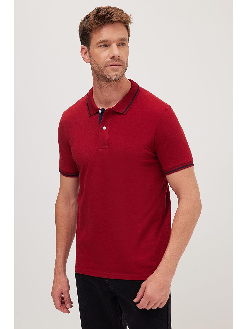 Erkek Slim Fit Dar Kesim %100 Pamuk Yumuşak Dokulu Serin Tutan Kumaş Düz Pike Bordo Polo Yaka Tişört-6