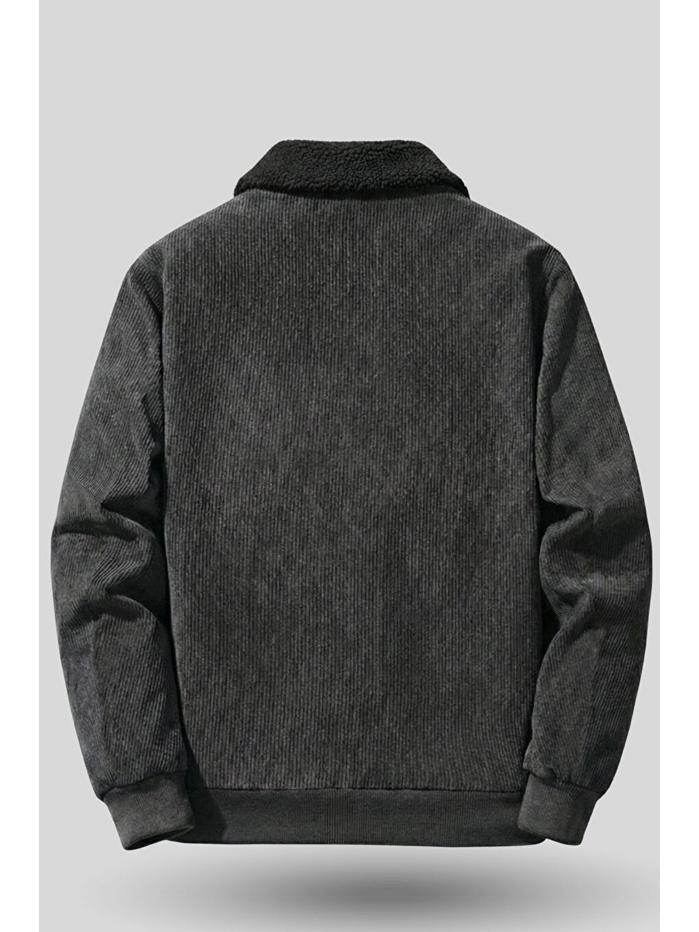 Gri Erkek Kadife Mont Pelüş Astarlı Tam Fermuarlı Gömlek Yaka Spor Mont-2