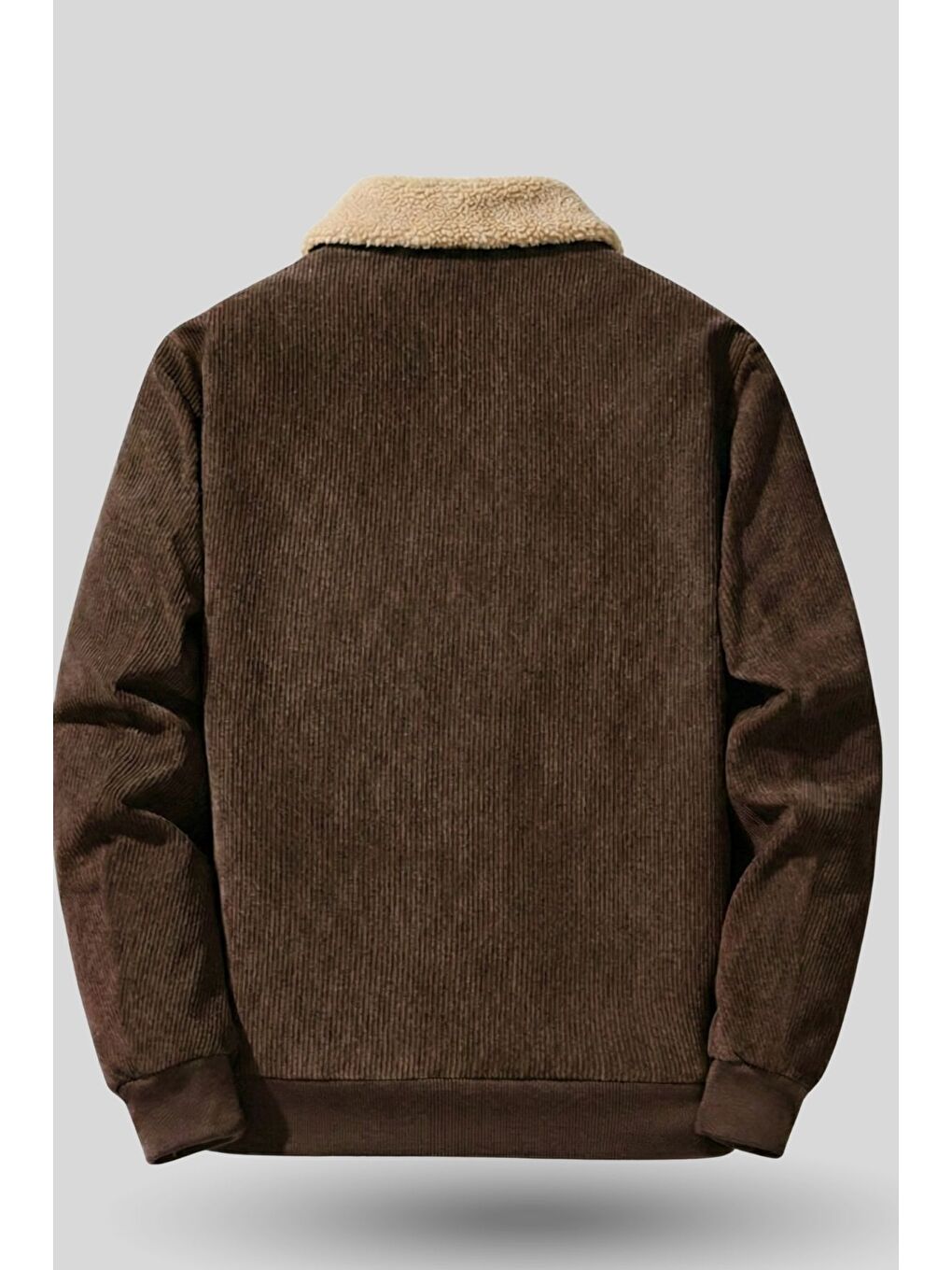 Kahverengi Erkek Kadife Mont Pelüş Astarlı Tam Fermuarlı Gömlek Yaka Spor Mont-2