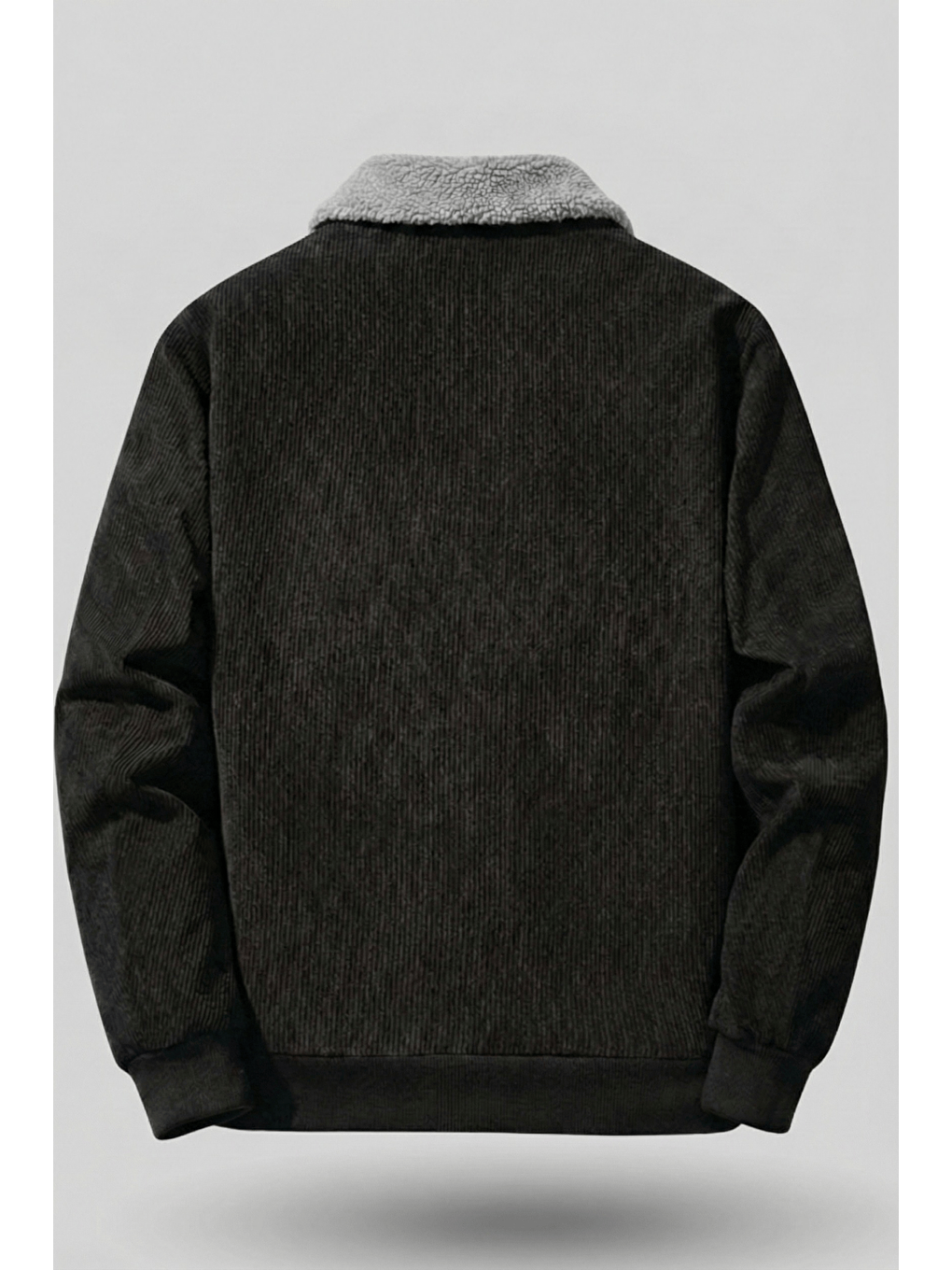 Siyah Erkek Kadife Mont Pelüş Astarlı Tam Fermuarlı Gömlek Yaka Spor Mont-2