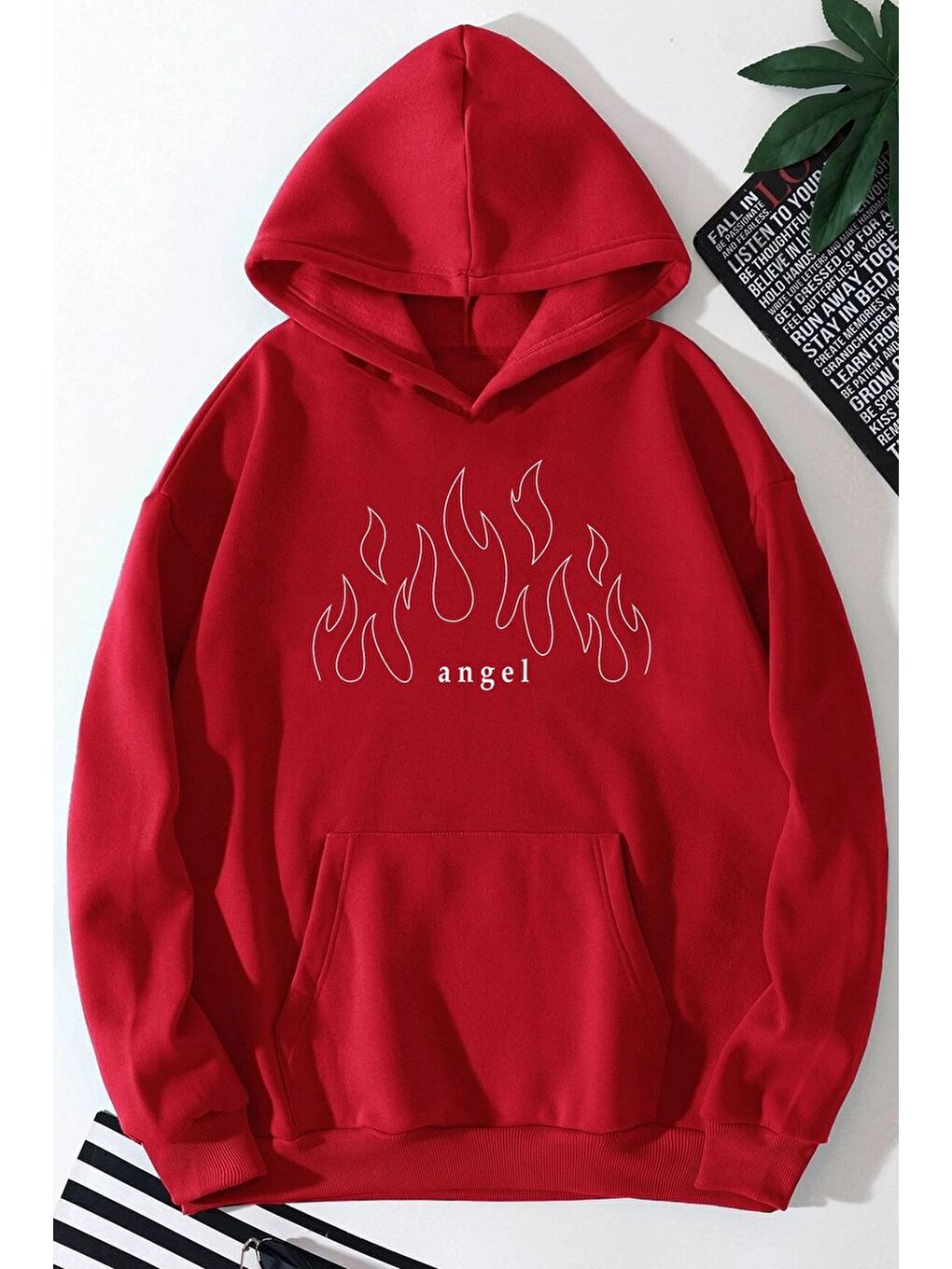 uyguntarz Kırmızı Unisex White Angel Fire Sweatshirt