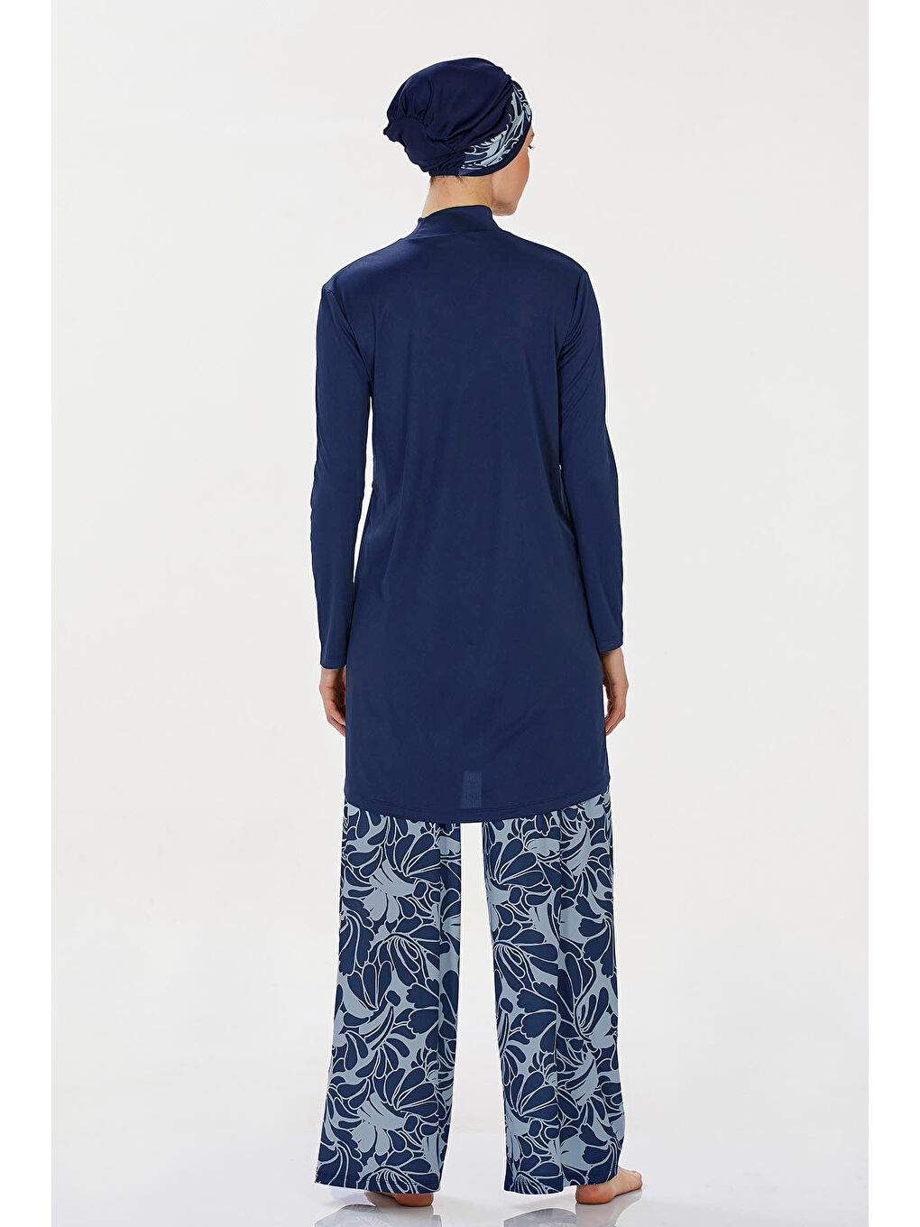 Lacivert Desenli Pantolonlu 4 Lü Tesettür Mayo-1