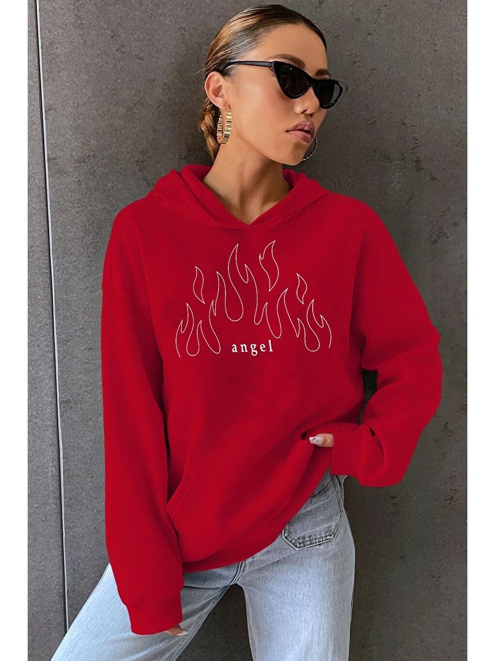 uyguntarz Kırmızı Unisex White Angel Fire Sweatshirt - 1