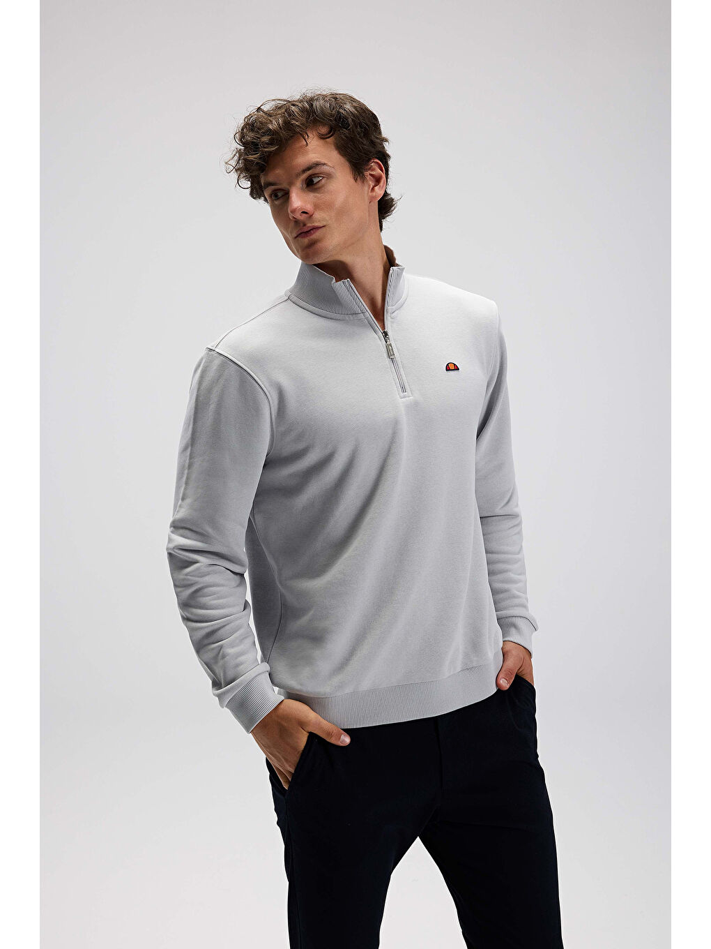 Gri Pamuklu Regular Fit Yarım Fermuarlı Dik Yaka Sweat EM580-GI-1