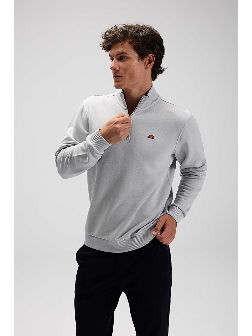 Gri Pamuklu Regular Fit Yarım Fermuarlı Dik Yaka Sweat EM580-GI-2