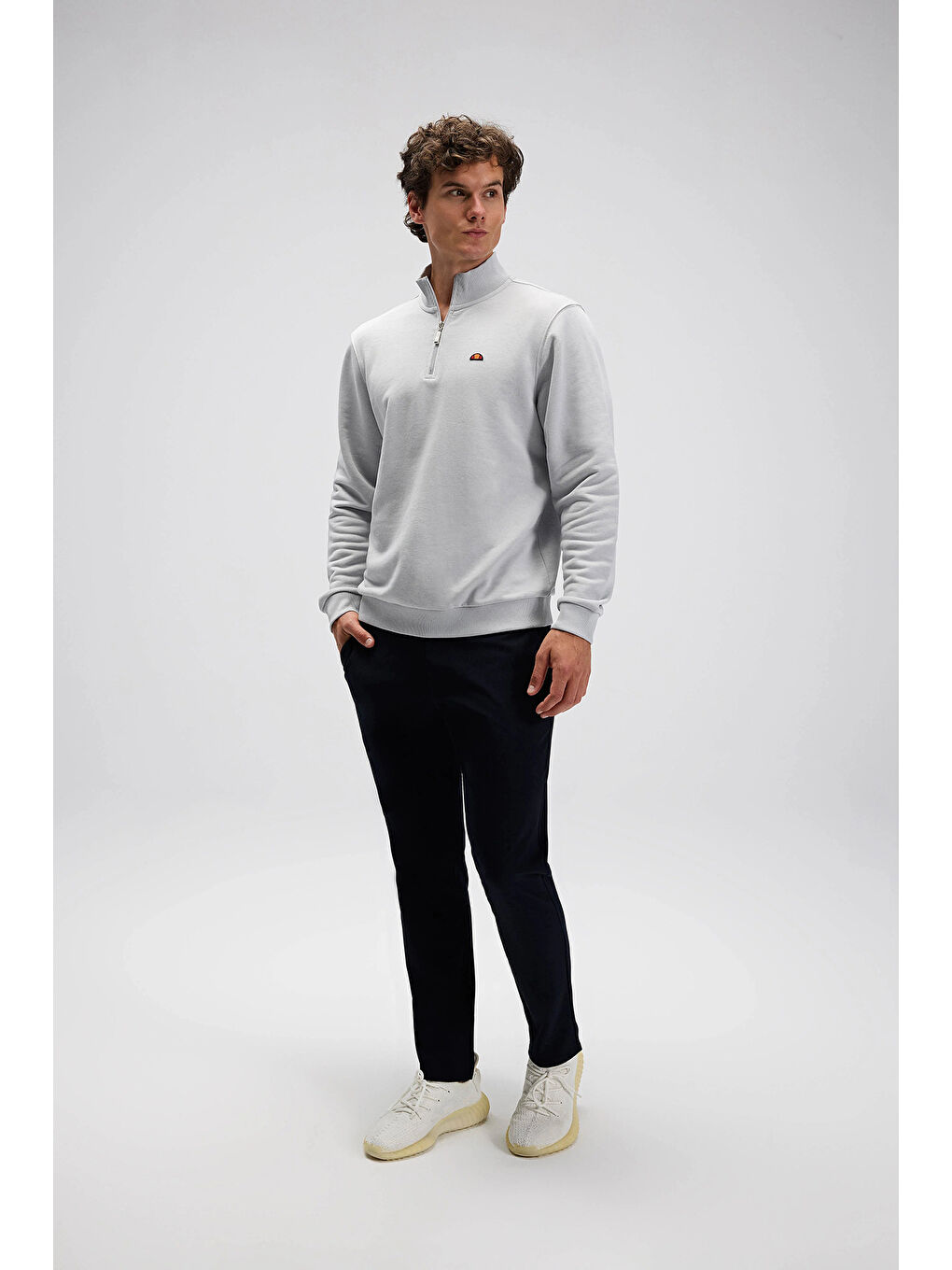 Gri Pamuklu Regular Fit Yarım Fermuarlı Dik Yaka Sweat EM580-GI-3