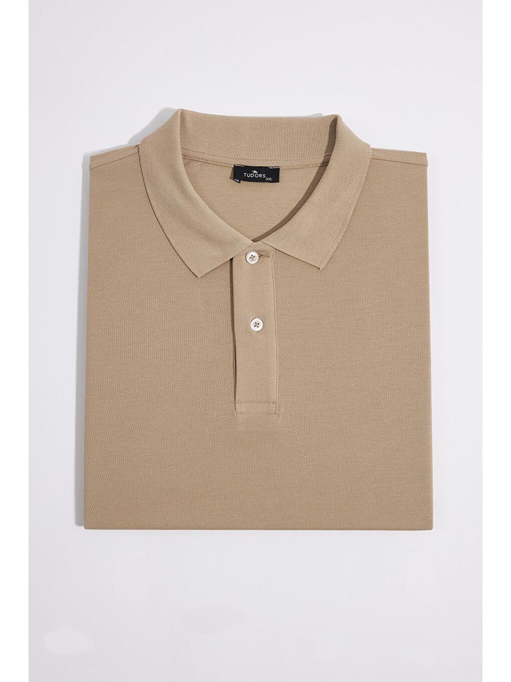 Bej Erkek Big Size Büyük Beden %100 Pamuk Düz Pike Taş Polo Yaka Tişört