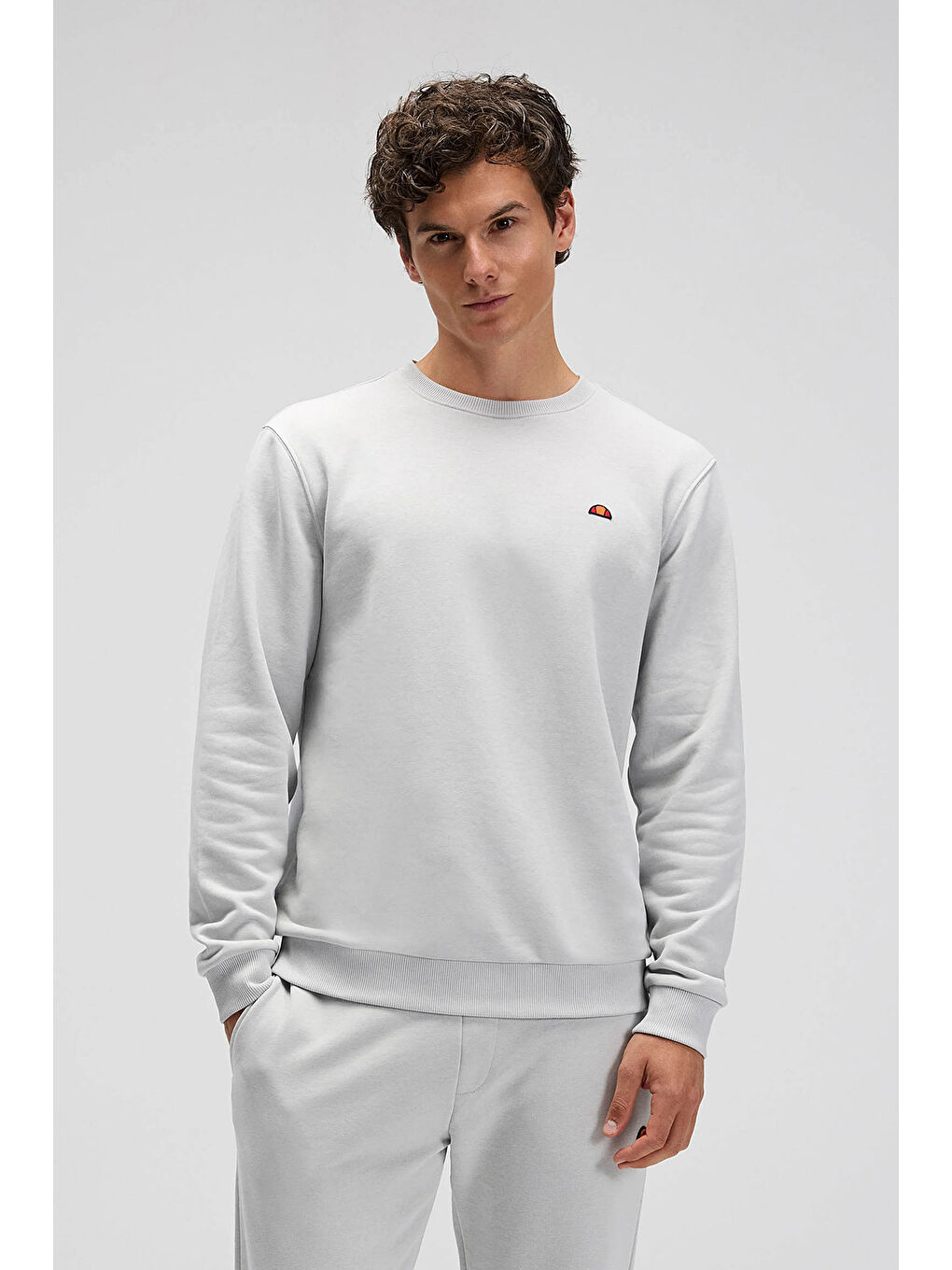 Gri Pamuklu Regular Fit Bisiklet Yaka Logolu Sweat EM579-GI