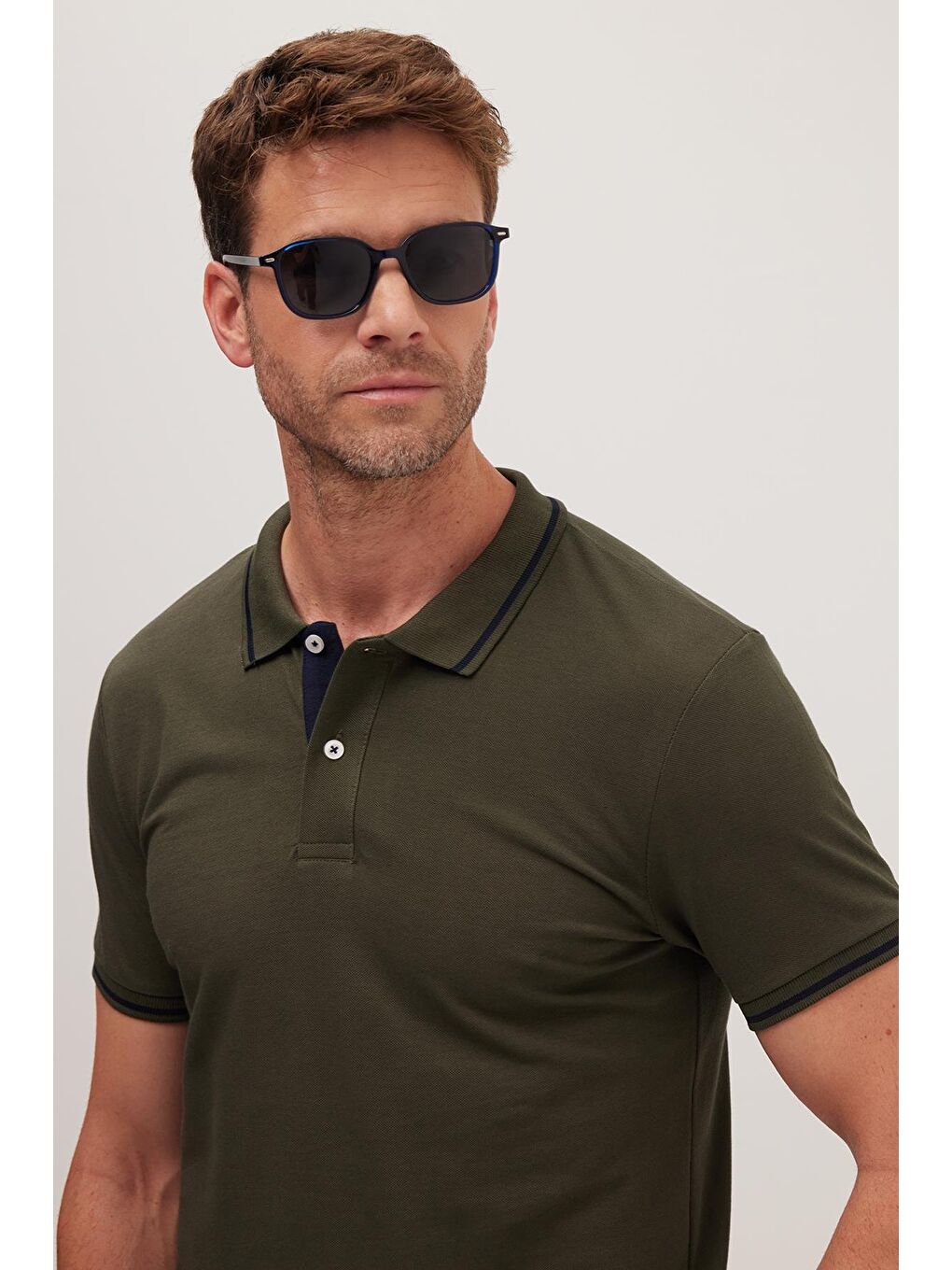 Erkek Slim Fit Dar Kesim %100 Pamuk Yumuşak Dokulu Serin Tutan Kumaş Düz Pike Haki Polo Yaka Tişört