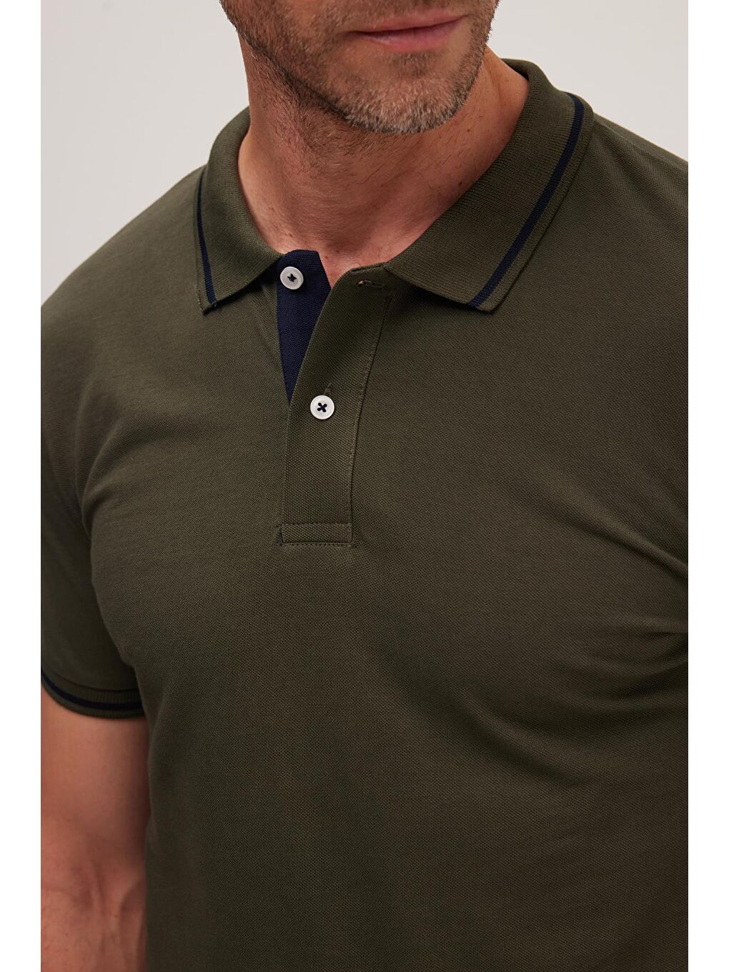 Erkek Slim Fit Dar Kesim %100 Pamuk Yumuşak Dokulu Serin Tutan Kumaş Düz Pike Haki Polo Yaka Tişört-3