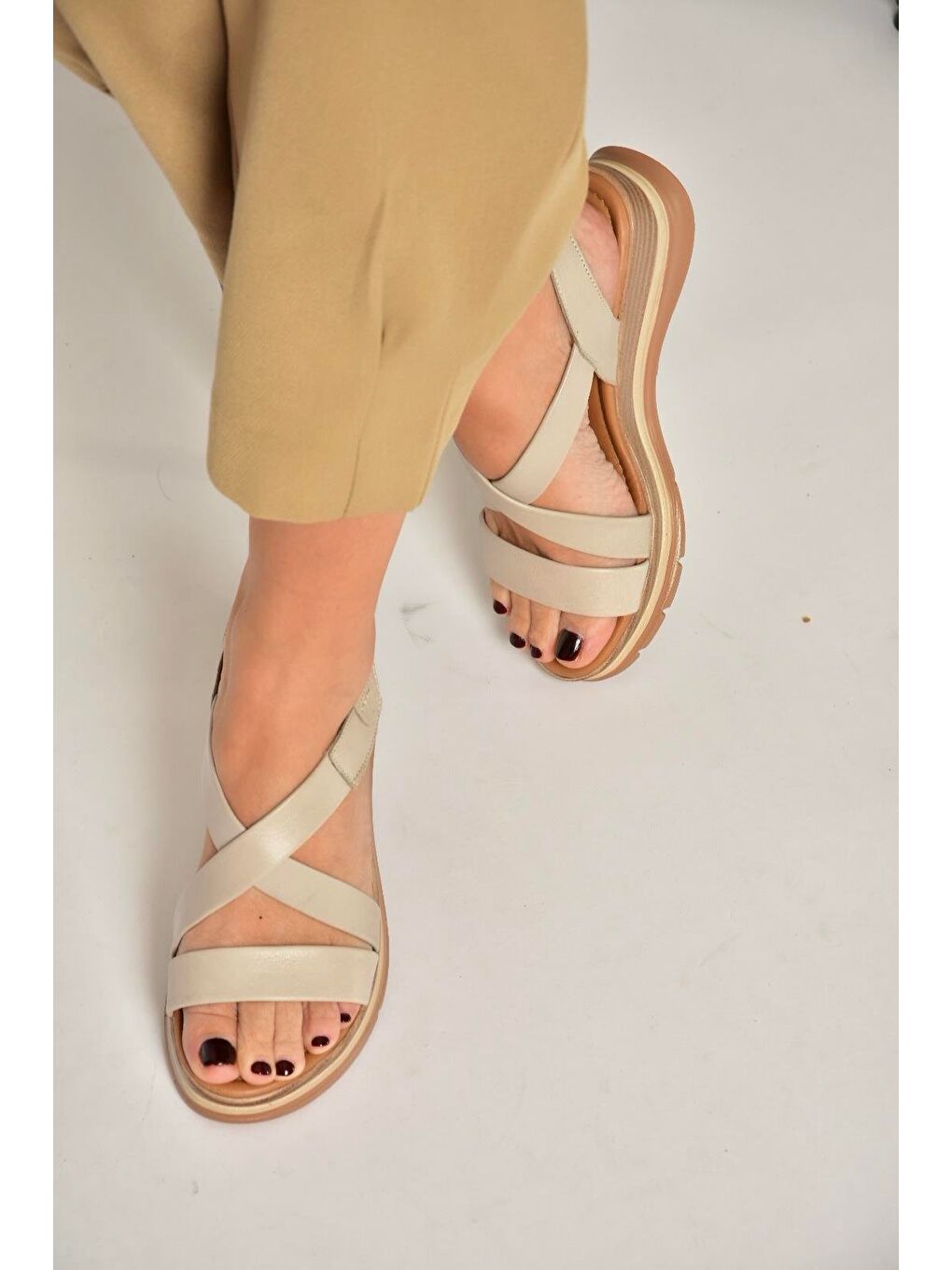 Bej Vizon Kadın Sandalet Y555420203-2