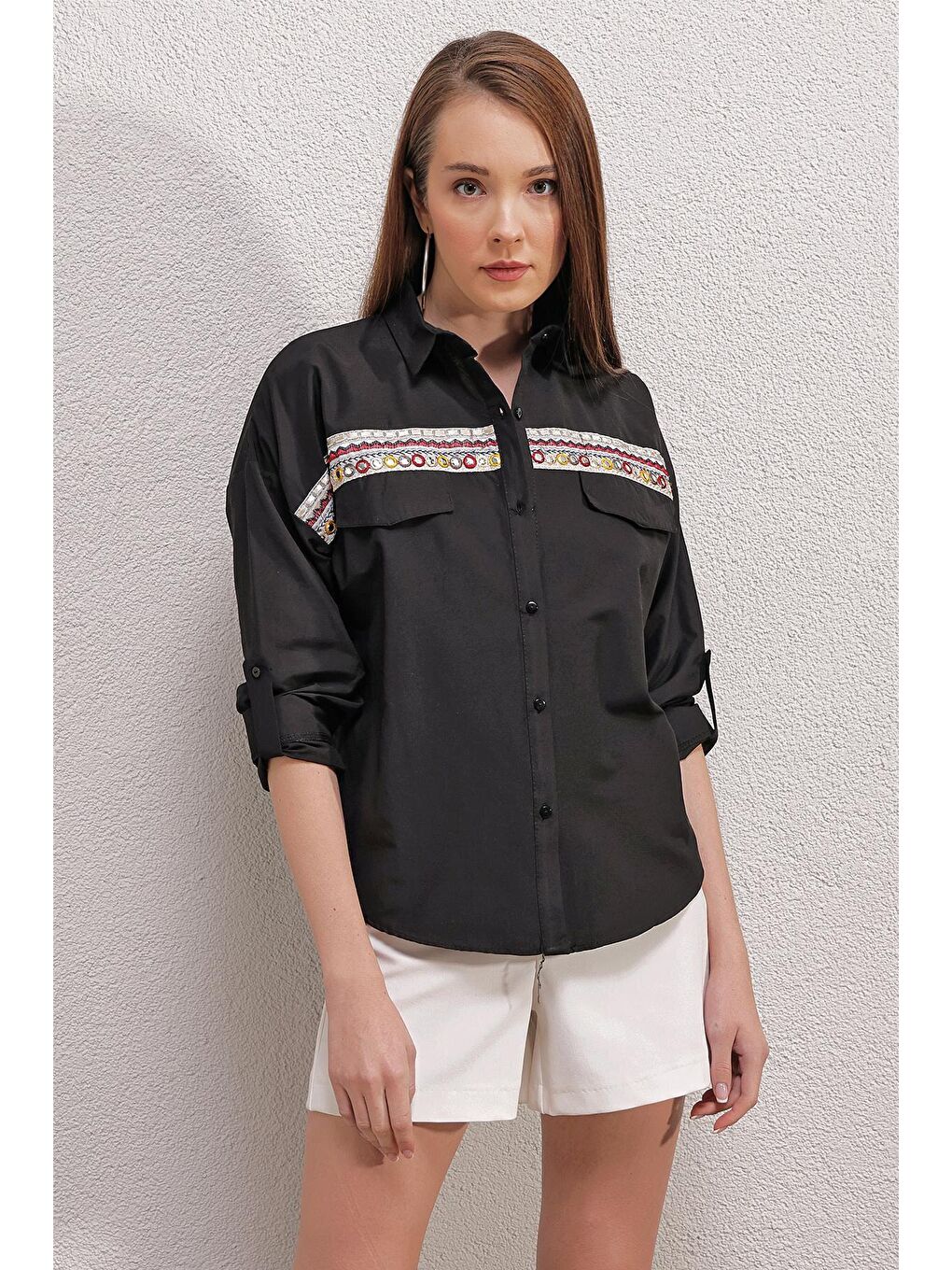 20147 Nakışlı Gömlek - Siyah