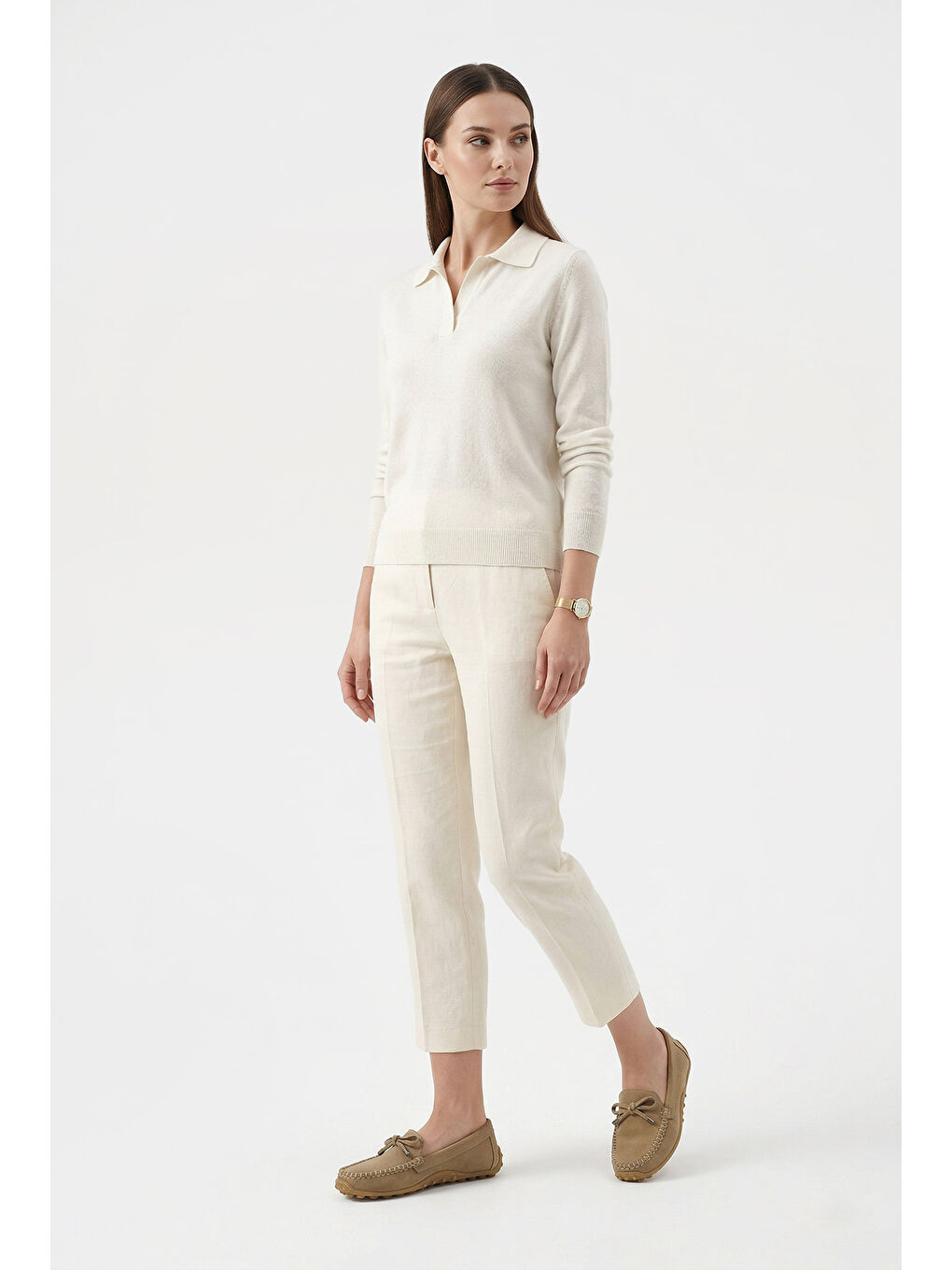 Ekru Kadın KREM Fiyonklu Hakiki Deri Comfort Loafer-2