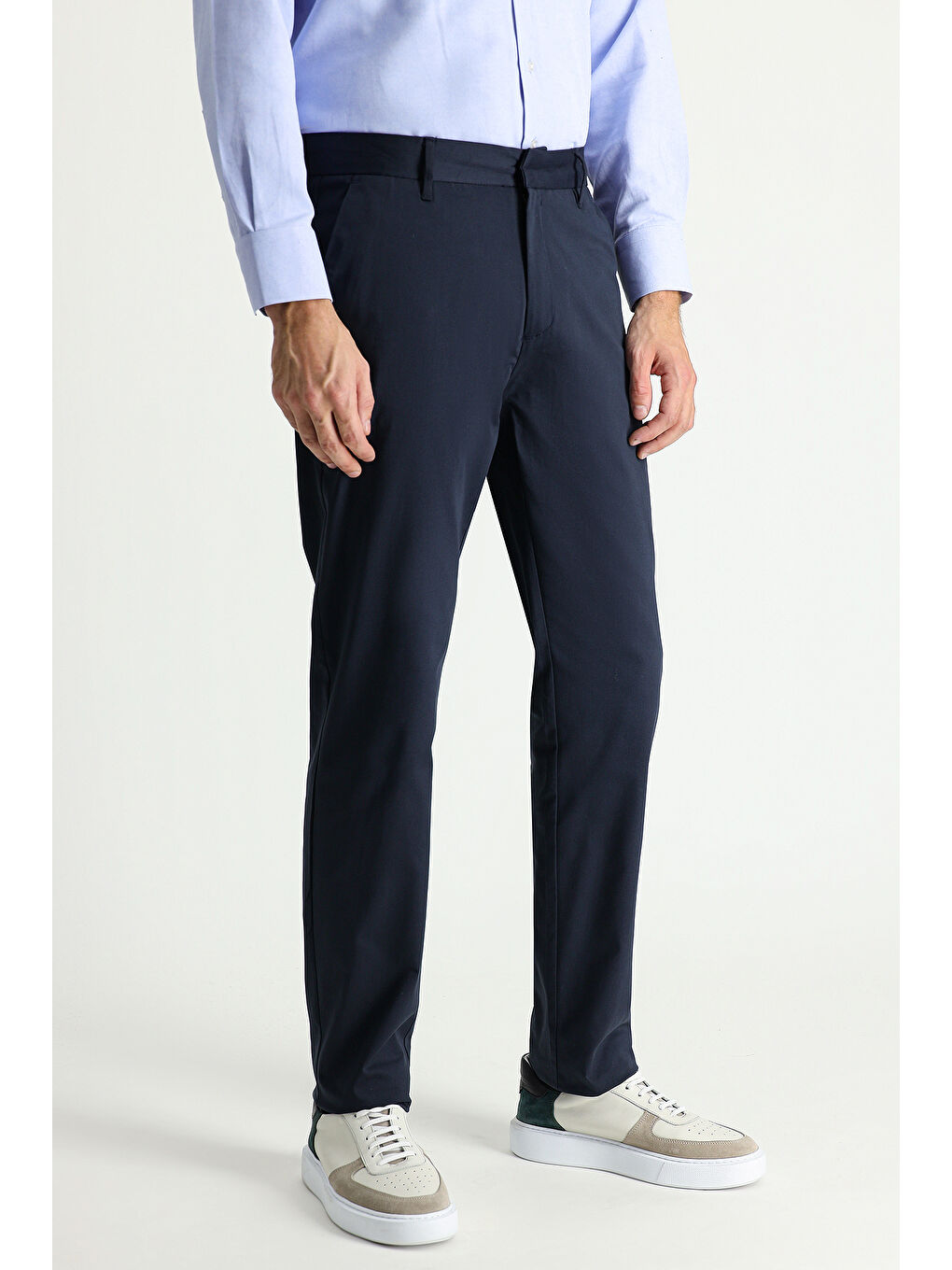 Lacivert Slim Fit Dar Kesim Elastanlı Saten Kanvas / Chino Pantolon-2