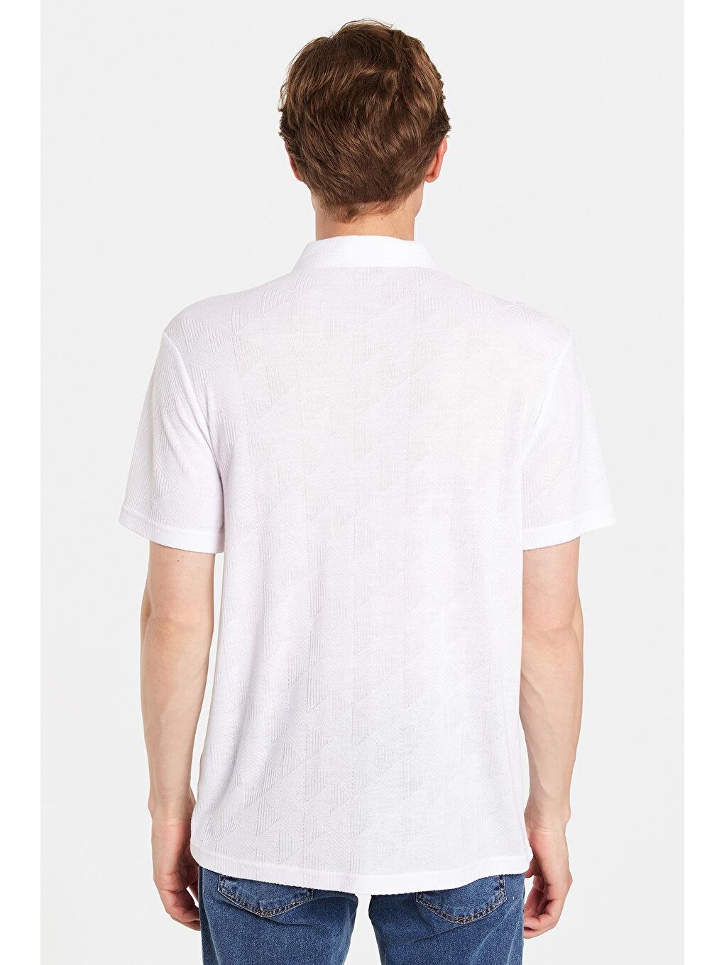 Erkek Slim Fit Dar Kesim Viskon Fermuarlı Polo Yaka Beyaz Tişört-3
