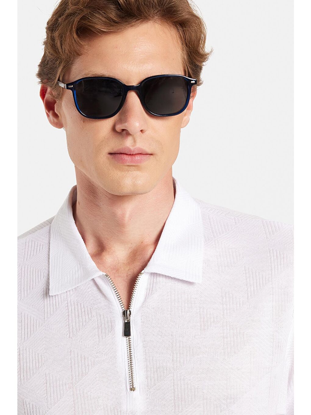 Erkek Slim Fit Dar Kesim Viskon Fermuarlı Polo Yaka Beyaz Tişört-4