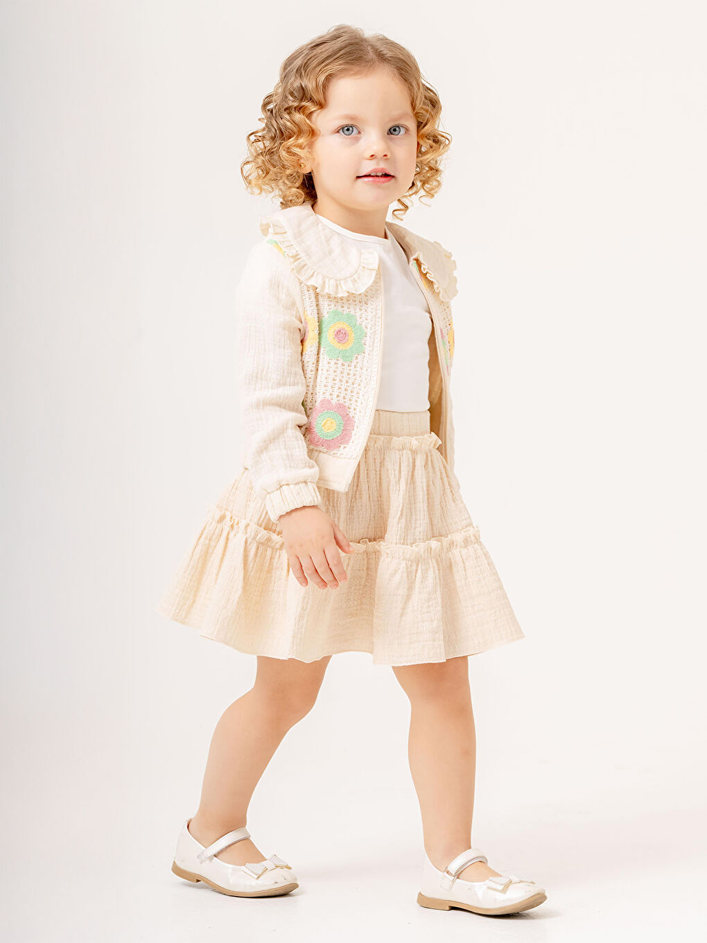 Kız Çocuk 3'lü Takım 2-5 Yaş Ekru