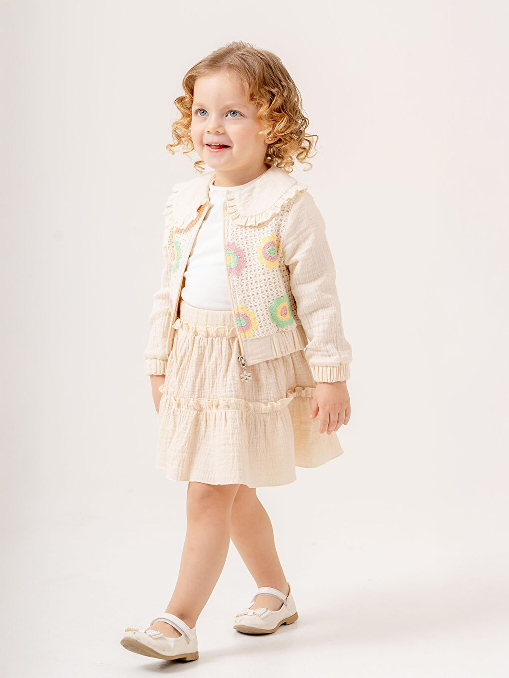 Kız Çocuk 3'lü Takım 2-5 Yaş Ekru-2