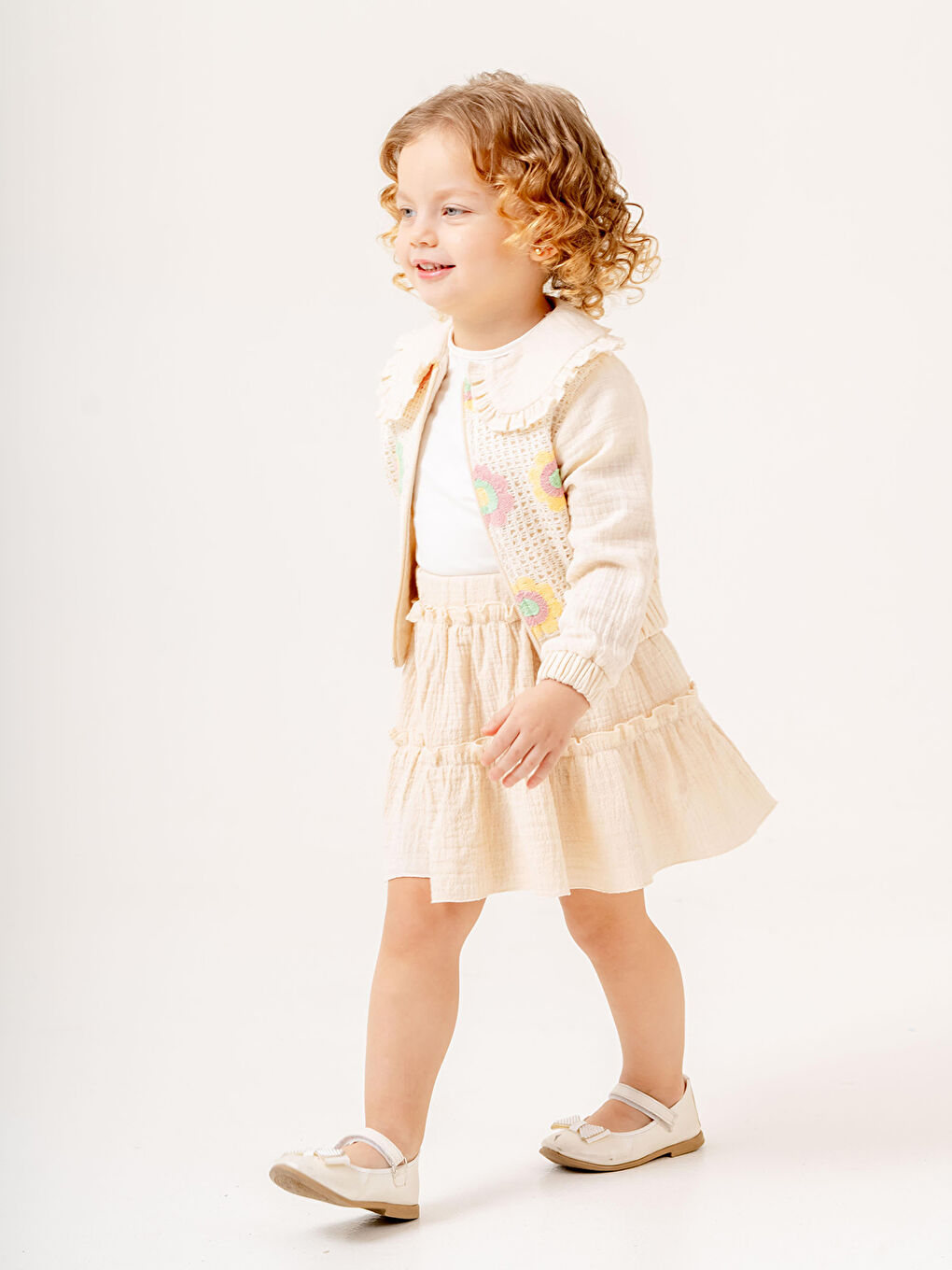 Kız Çocuk 3'lü Takım 2-5 Yaş Ekru-3