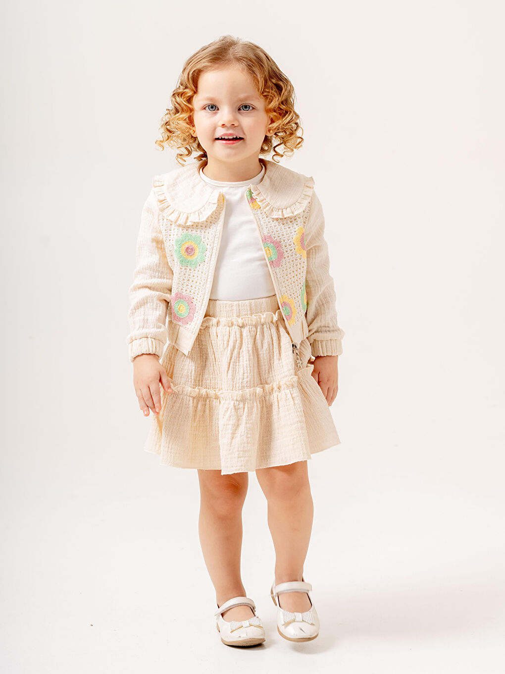 Kız Çocuk 3'lü Takım 2-5 Yaş Ekru-4