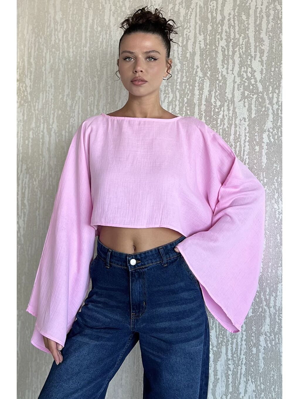 Pembe Yarasa Kol Salaş Kadın Bluz-1