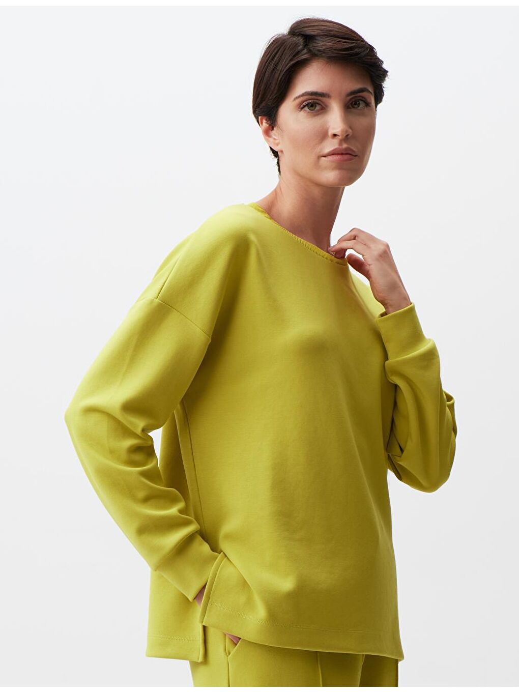 Sarı Limoni Bisiklet Yaka Uzun Kollu Oversize Sweatshirt