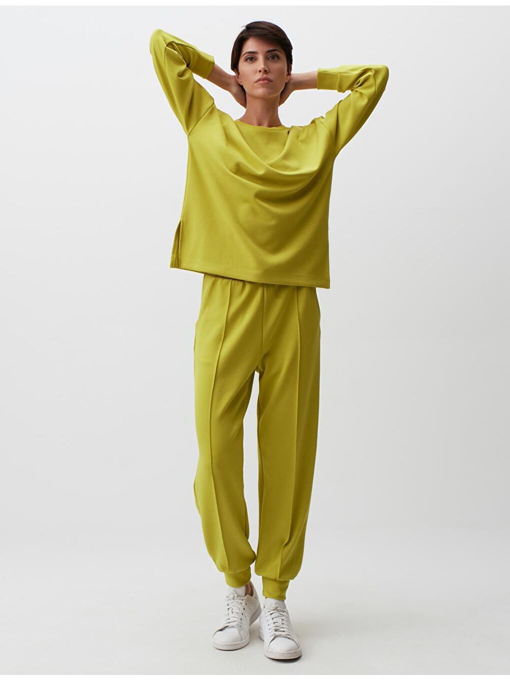 Sarı Limoni Bisiklet Yaka Uzun Kollu Oversize Sweatshirt-3