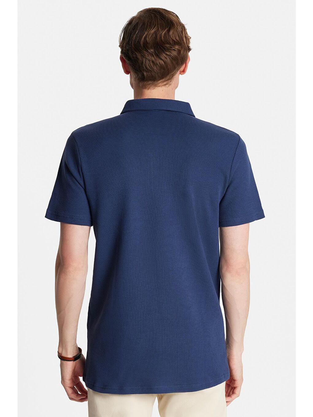 Erkek Slim Fit Dar Kesim %100 Pamuk Fermuarlı Lacivert Polo Yaka Tişört-4
