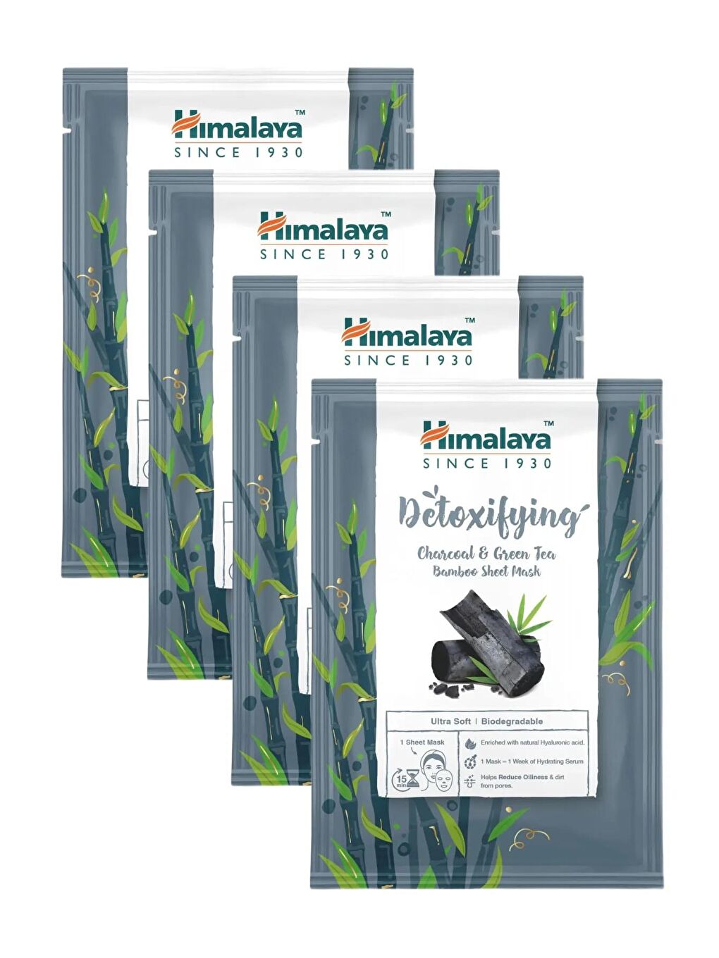 Himalaya Since 1930 Detox Etkili Kağıt Maske Aktif Kömür Yeşil Çay Hyaluronik Asit Bambu Tüm Ciltler 4 Adet