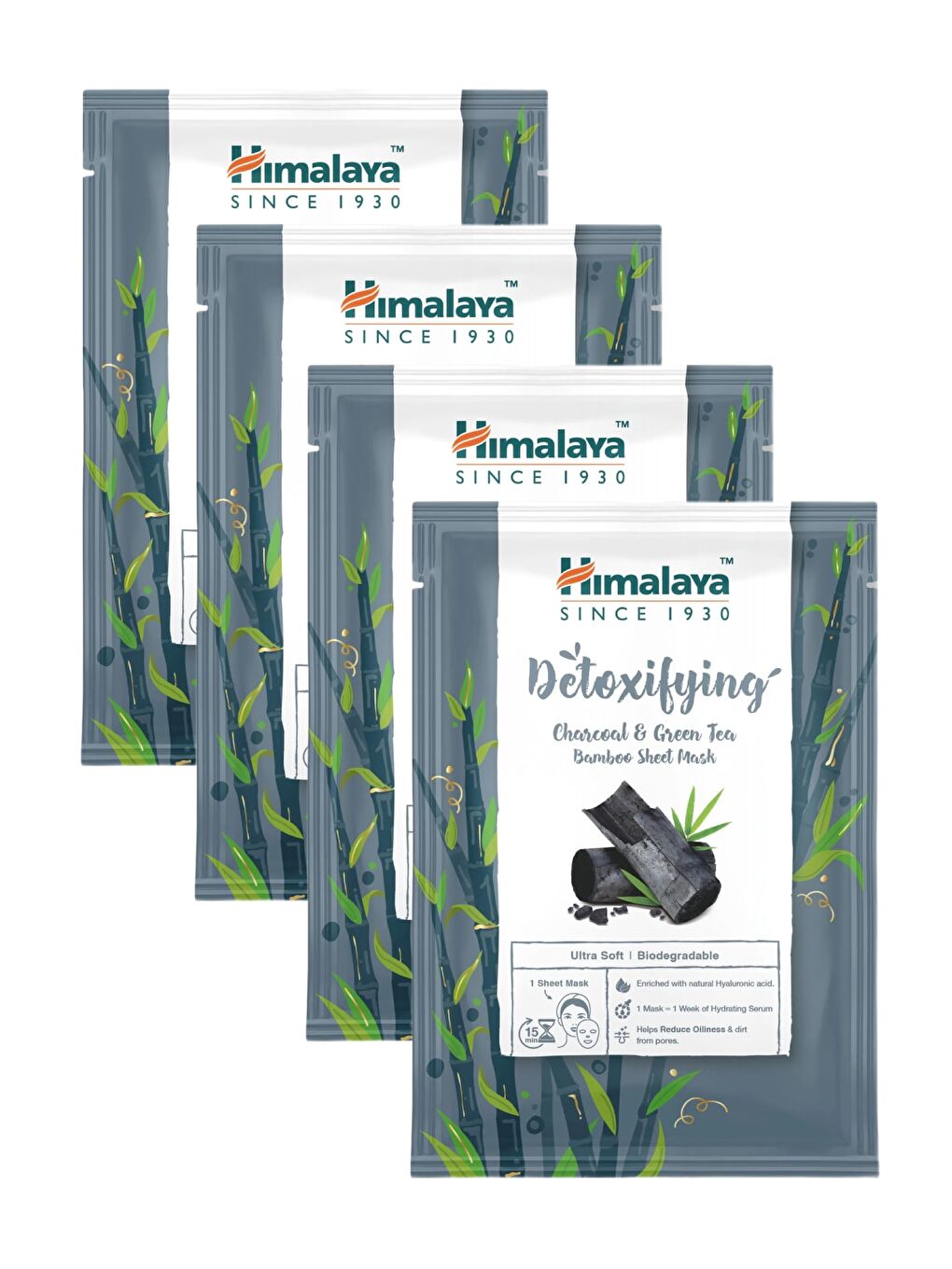 Himalaya Since 1930 Detox Etkili Kağıt Maske Aktif Kömür Yeşil Çay Hyaluronik Asit Bambu Tüm Ciltler 4 Adet - 1