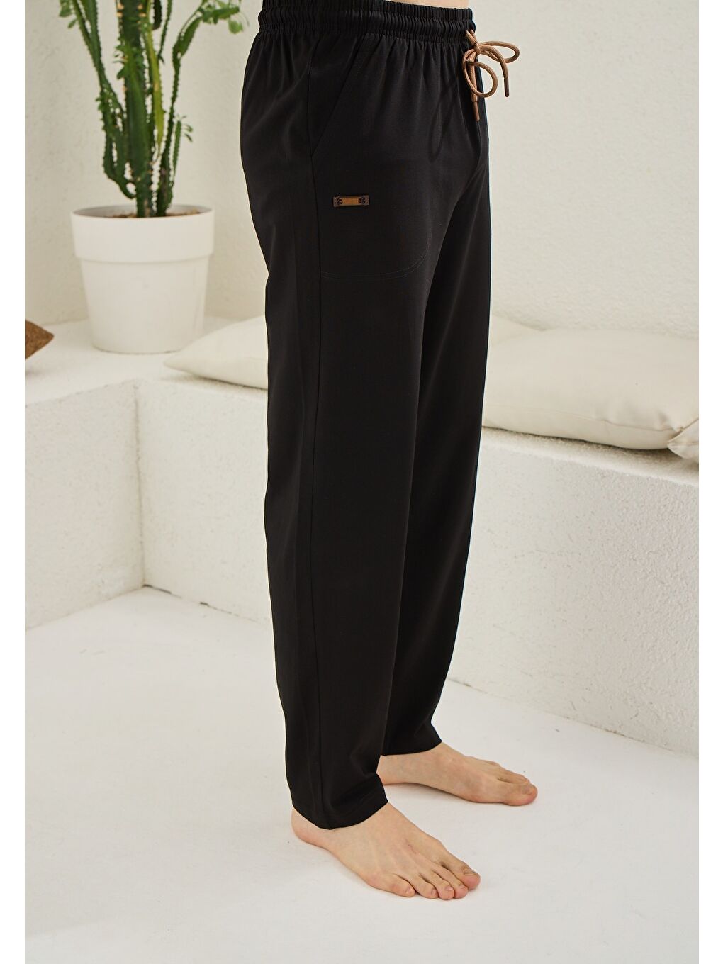 Erkek Siyah %100 Organik Pamuk Cepli Yüksek Kalite Pijama Altı