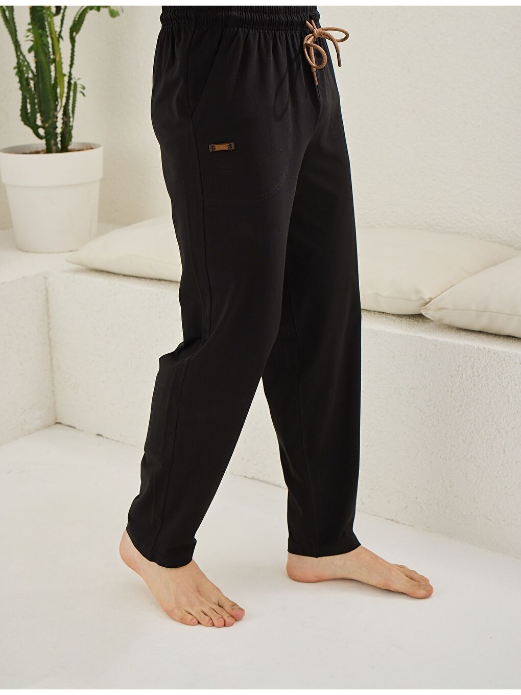 Erkek Siyah %100 Organik Pamuk Cepli Yüksek Kalite Pijama Altı-1