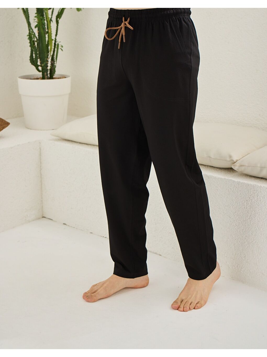 Erkek Siyah %100 Organik Pamuk Cepli Yüksek Kalite Pijama Altı-2