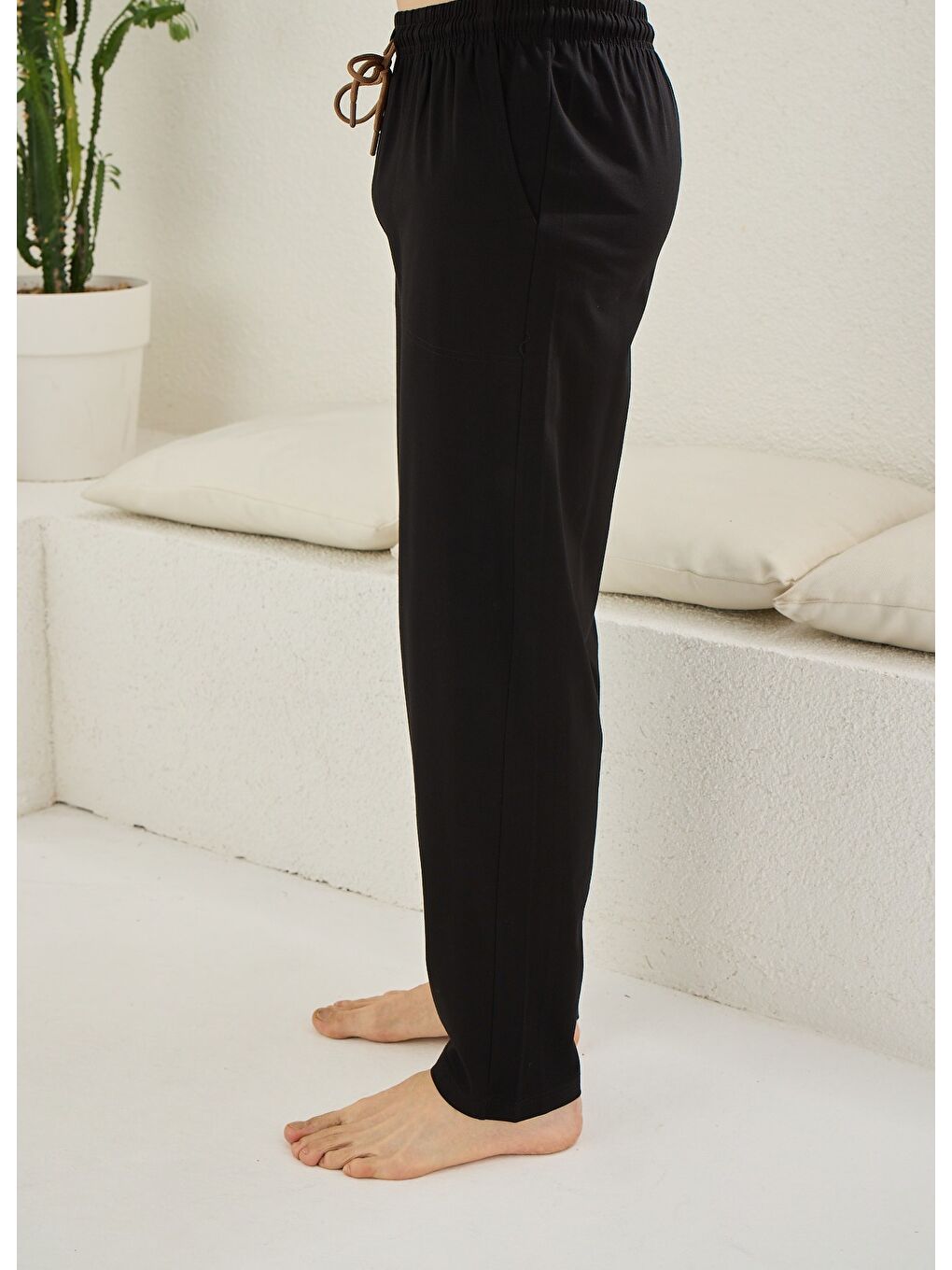 Erkek Siyah %100 Organik Pamuk Cepli Yüksek Kalite Pijama Altı-4