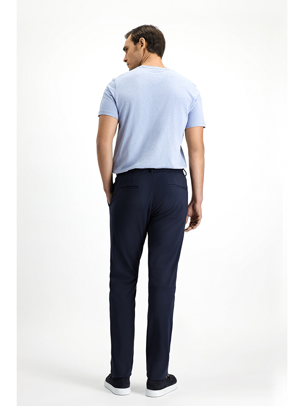 Lacivert Techno-Line Super Slim Fit Ekstra Dar Kesim Elastanlı Beli Lastikli İpli Klasik Kumaş Pantolon-3