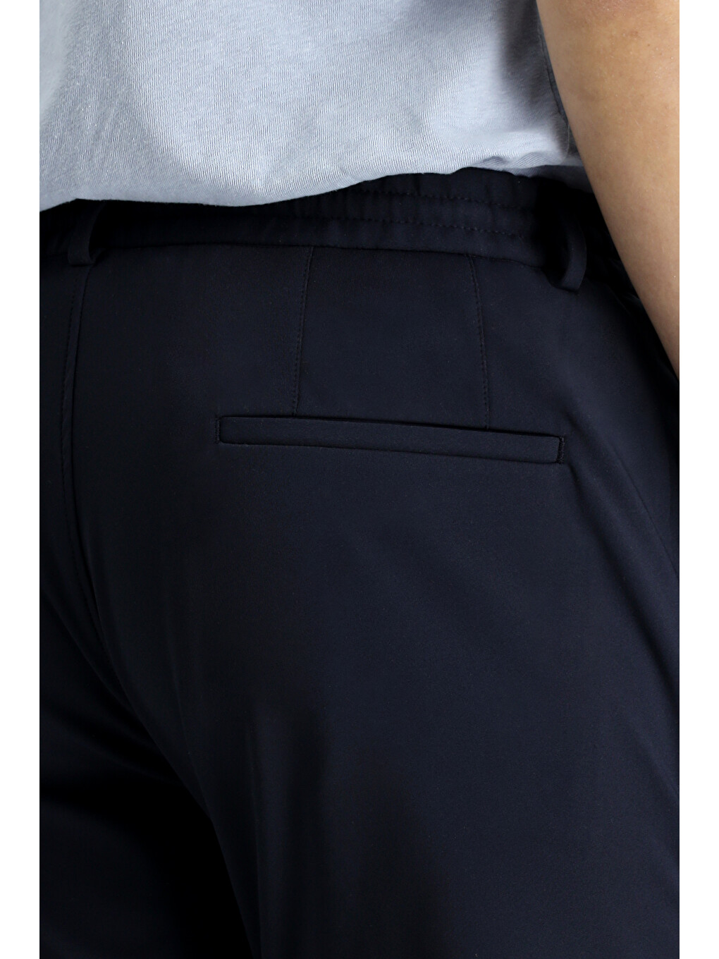 Lacivert Techno-Line Super Slim Fit Ekstra Dar Kesim Elastanlı Beli Lastikli İpli Klasik Kumaş Pantolon-5