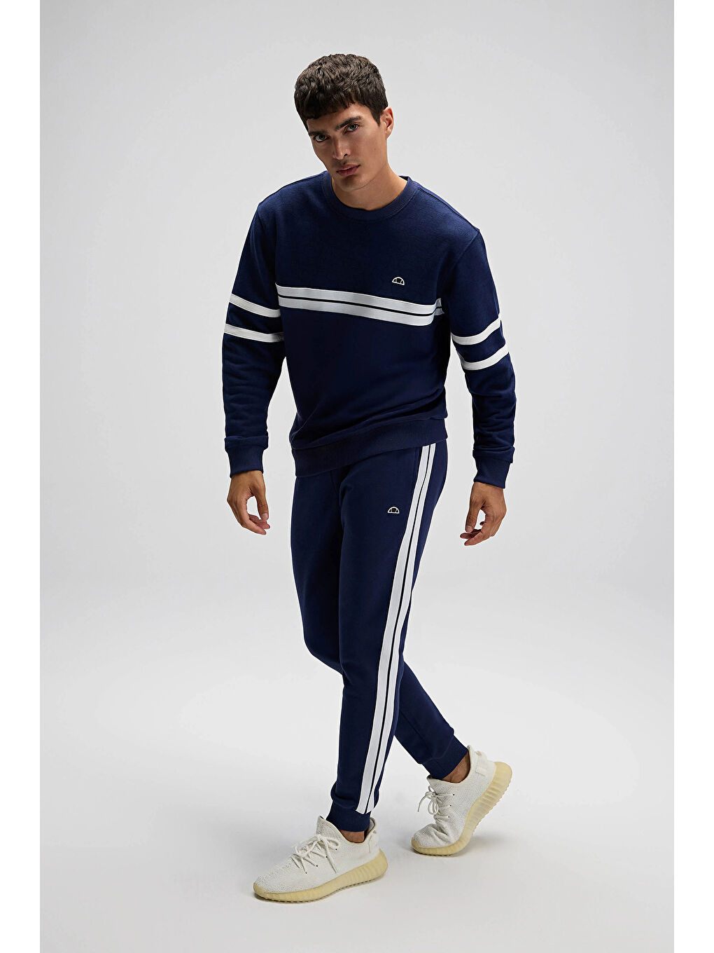 Lacivert Pamuklu Regular Fit Bisiklet Yaka Şerit Detaylı Sweat EM618-NV-2