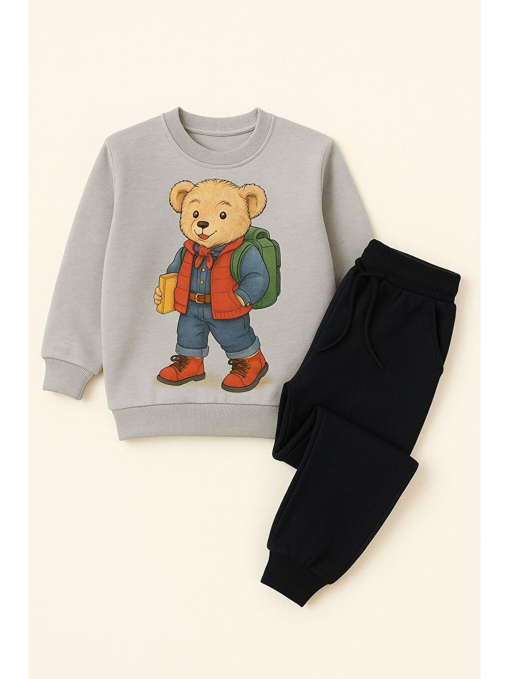 Çocuk Teddy Baskılı Eşofman Takımı Gri