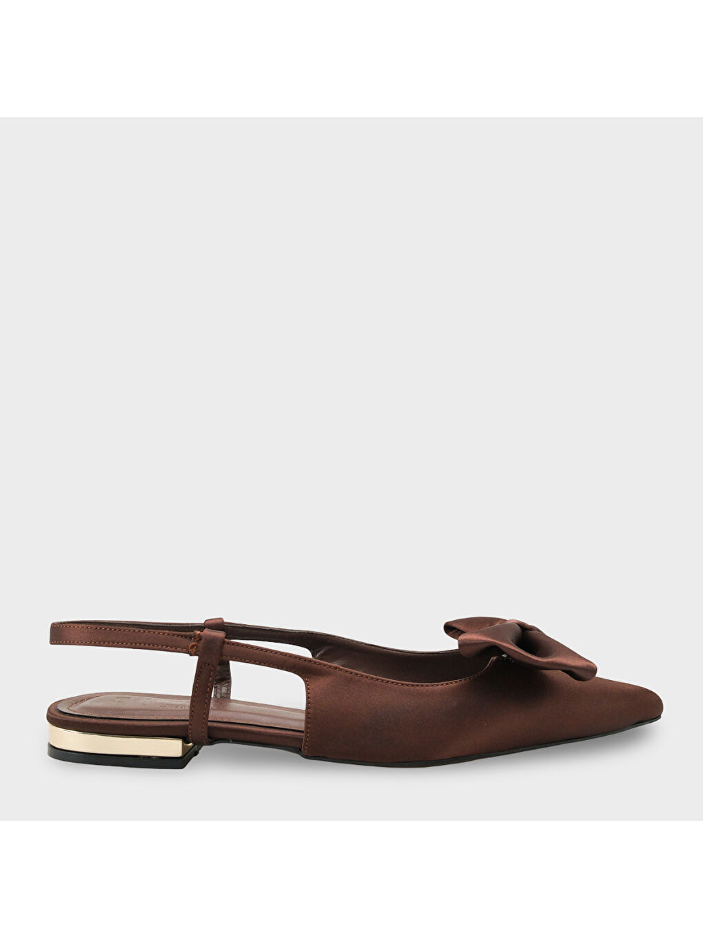 Kahverengi Ania Sivri Burunlu Saten Arkası Açık Kadın Babet-1